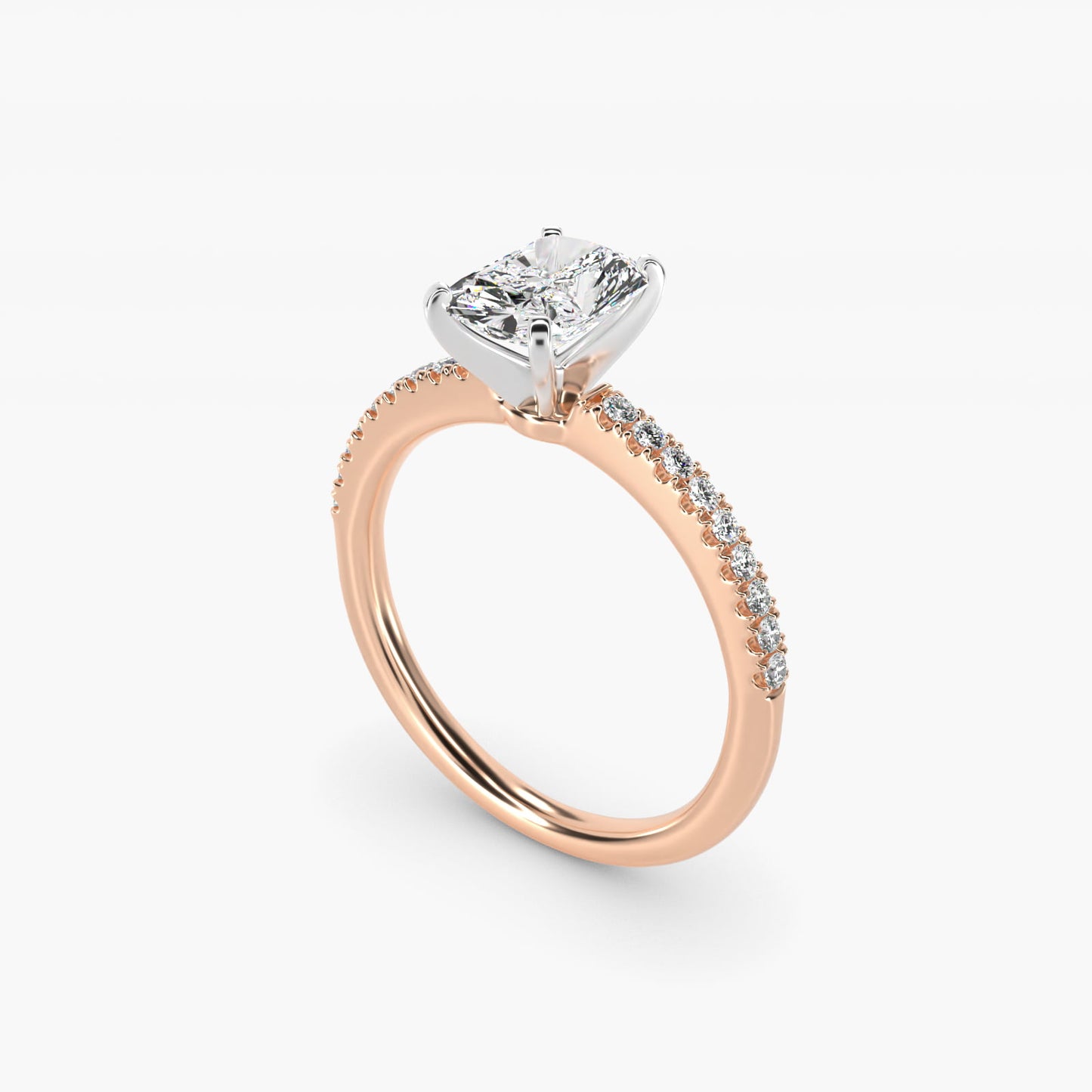 Riviera PavŽ Diamond Engagement Ring in 14k Rose Gold (1/6 ct. tw.) - Radiant Center
