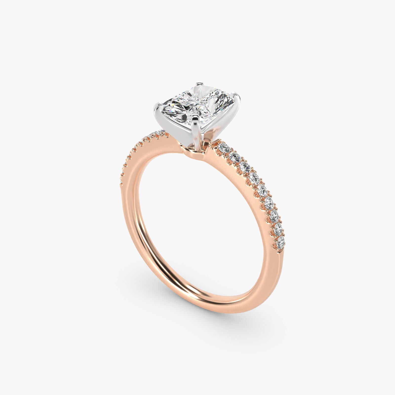 Riviera PavŽ Diamond Engagement Ring in 14k Rose Gold (1/6 ct. tw.) - Radiant Center