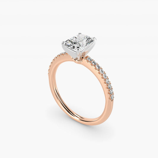 Riviera PavŽ Diamond Engagement Ring in 14k Rose Gold (1/6 ct. tw.) - Radiant Center