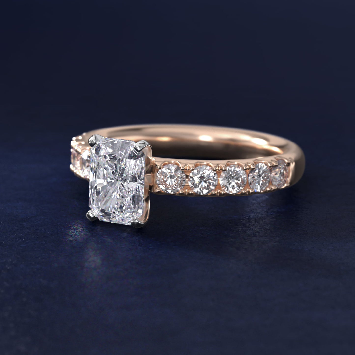 Riviera PavŽ Diamond Engagement Ring in 18k Rose Gold (5/8 ct. tw.) - Radiant Center