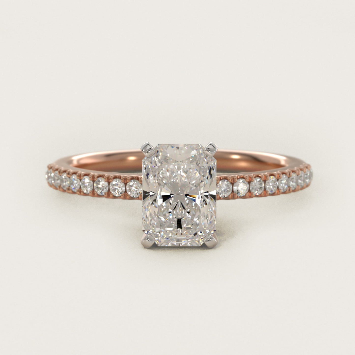 Riviera PavŽ Diamond Engagement Ring in 14k Rose Gold (1/6 ct. tw.) - Radiant Center