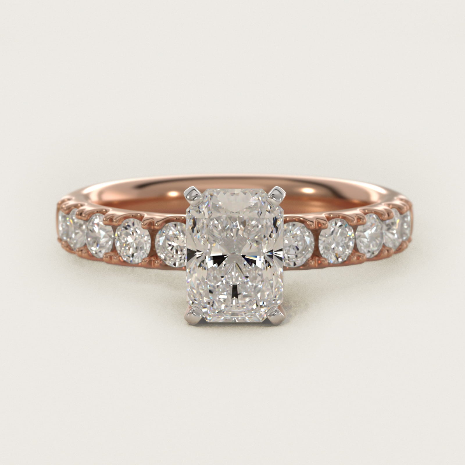 Riviera PavŽ Diamond Engagement Ring in 18k Rose Gold (5/8 ct. tw.) - Radiant Center