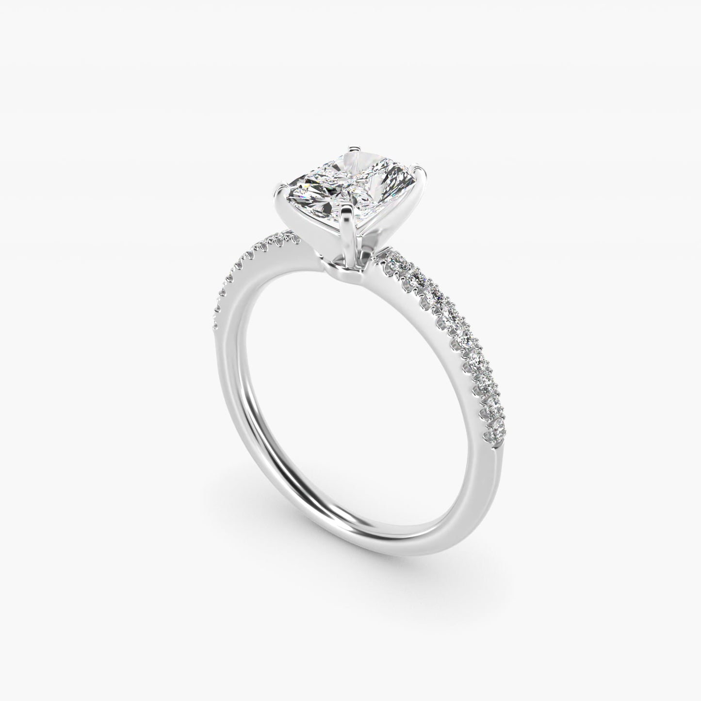 Riviera PavŽ Diamond Engagement Ring in 14k White Gold (1/6 ct. tw.) - Radiant Center