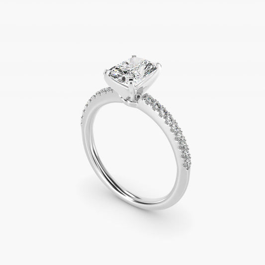 Riviera PavŽ Diamond Engagement Ring in 14k White Gold (1/6 ct. tw.) - Radiant Center