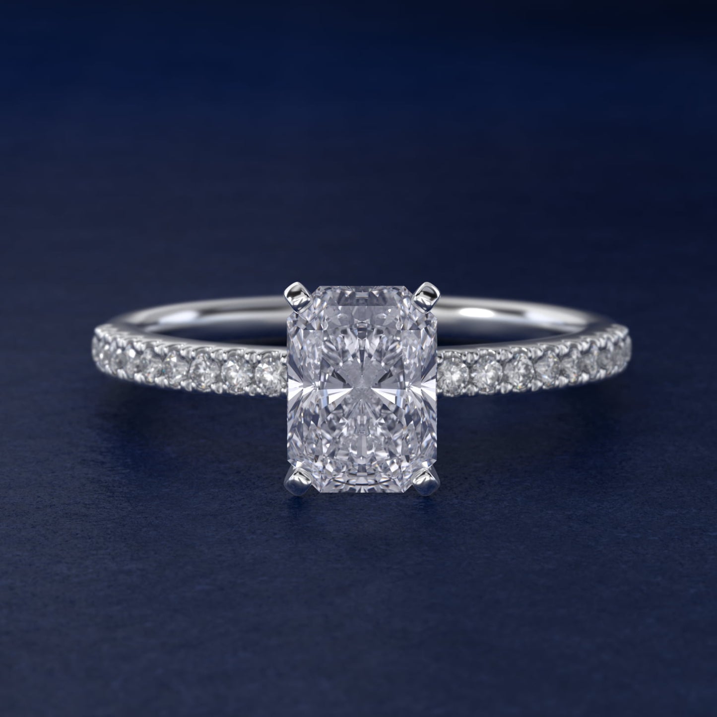 Riviera PavŽ Diamond Engagement Ring in 14k White Gold (1/6 ct. tw.) - Radiant Center
