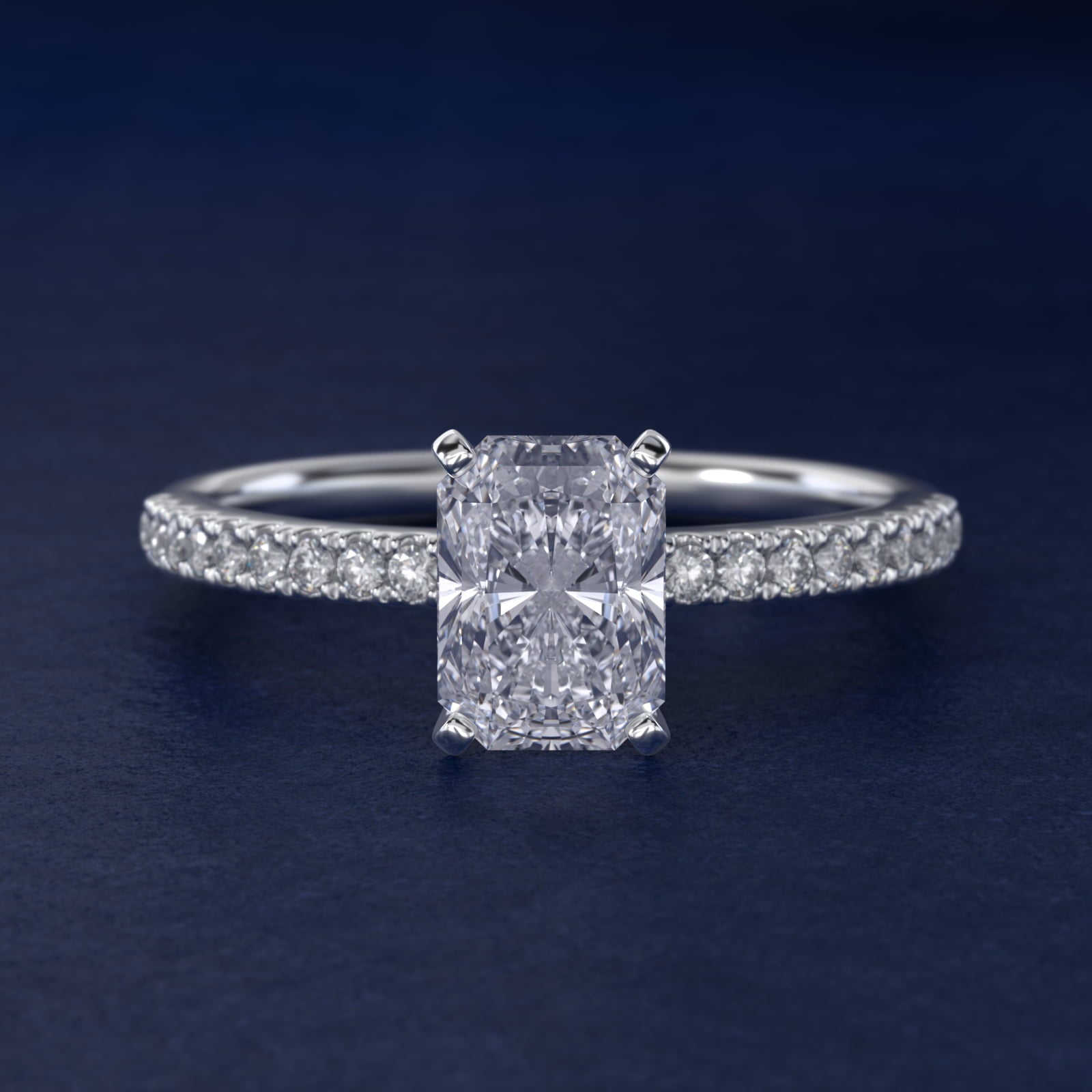 Riviera PavŽ Diamond Engagement Ring in 14k White Gold (1/6 ct. tw.) - Radiant Center