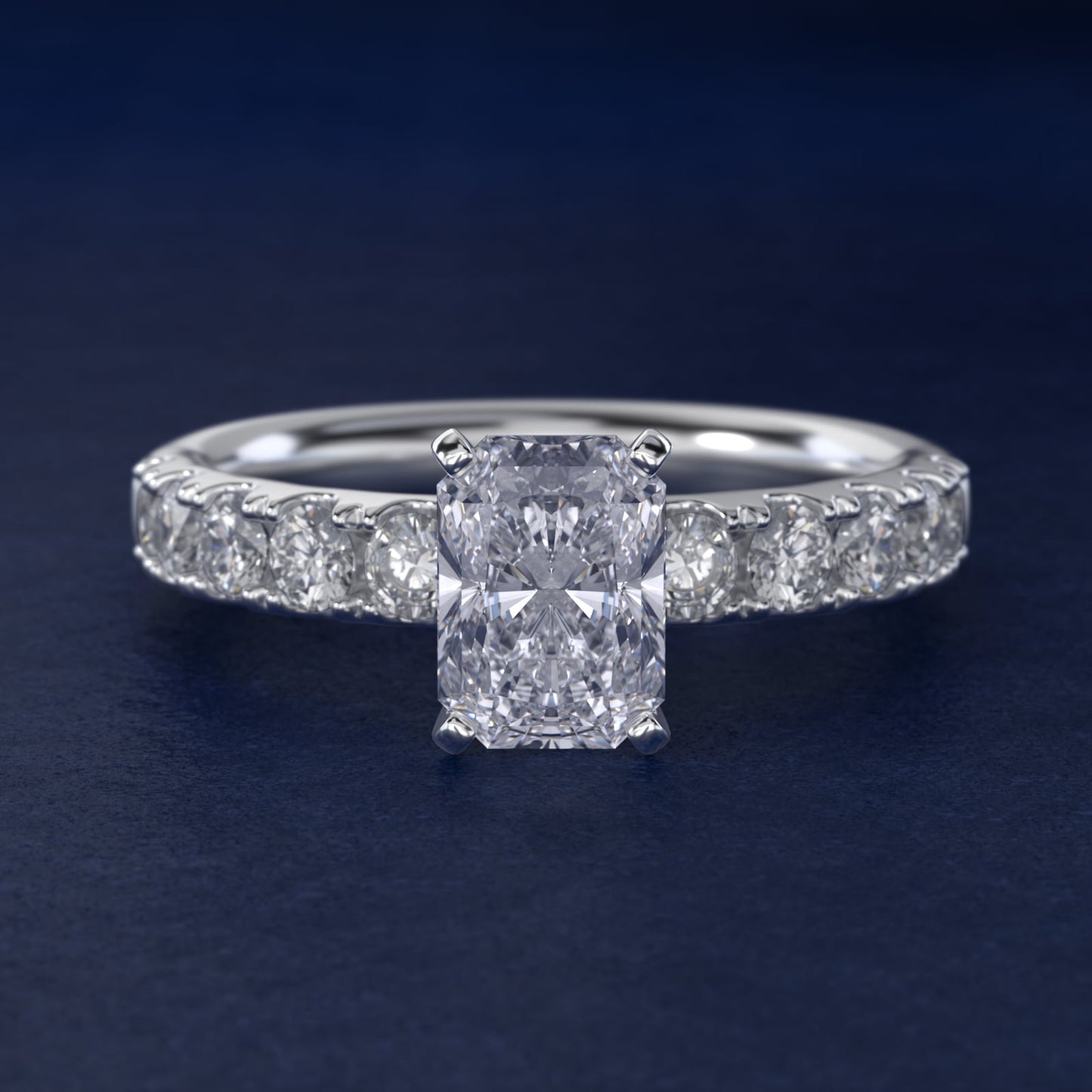 Riviera PavŽ Diamond Engagement Ring in 18k White Gold (5/8 ct. tw.) - Radiant Center