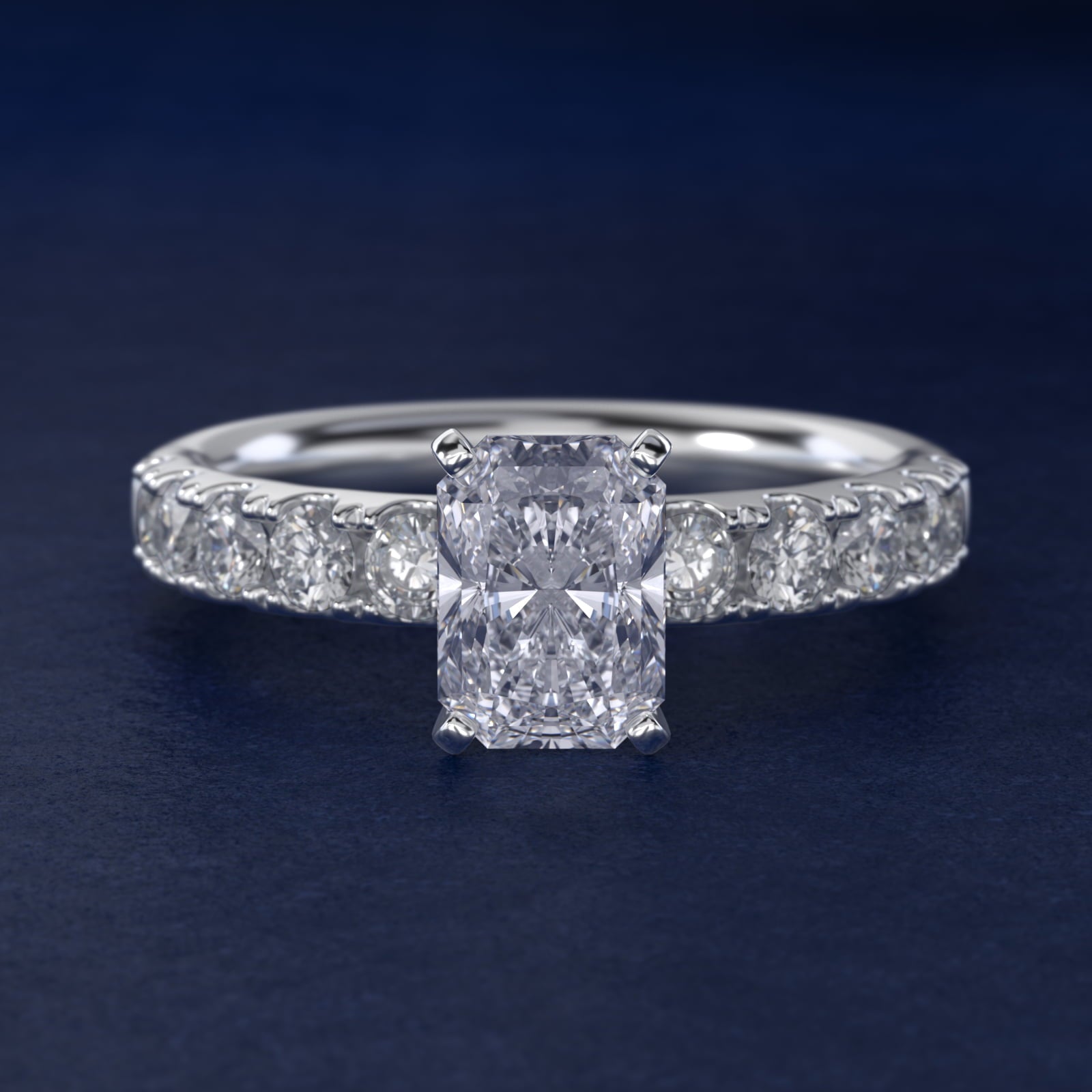 Riviera PavŽ Diamond Engagement Ring in 18k White Gold (5/8 ct. tw.) - Radiant Center