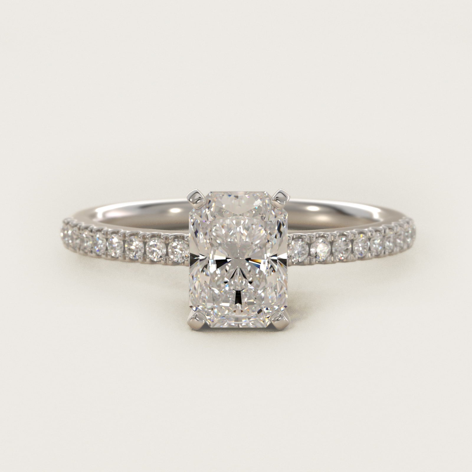 Riviera PavŽ Diamond Engagement Ring in 14k White Gold (1/6 ct. tw.) - Radiant Center