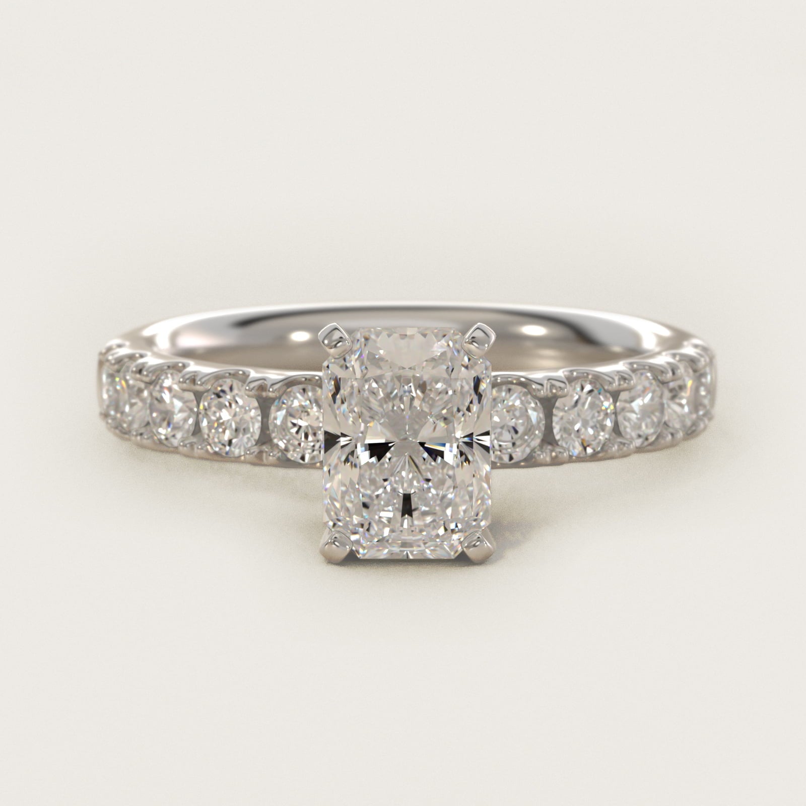Riviera PavŽ Diamond Engagement Ring in 18k White Gold (5/8 ct. tw.) - Radiant Center