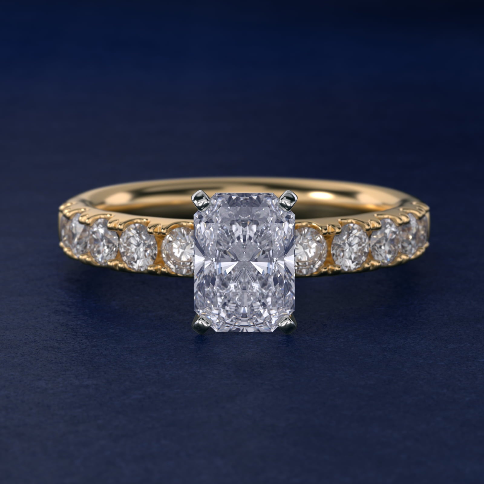 Riviera PavŽ Diamond Engagement Ring in 18k Yellow Gold (5/8 ct. tw.) - Radiant Center