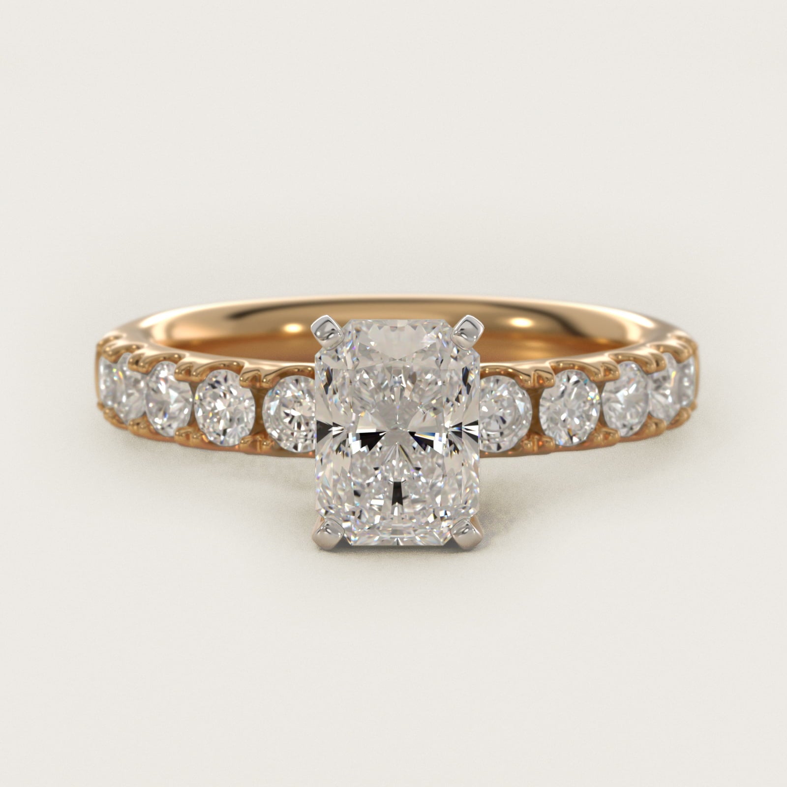 Riviera PavŽ Diamond Engagement Ring in 18k Yellow Gold (5/8 ct. tw.) - Radiant Center