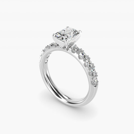 Riviera PavŽ Diamond Engagement Ring in Platinum (5/8 ct. tw.) - Radiant Center