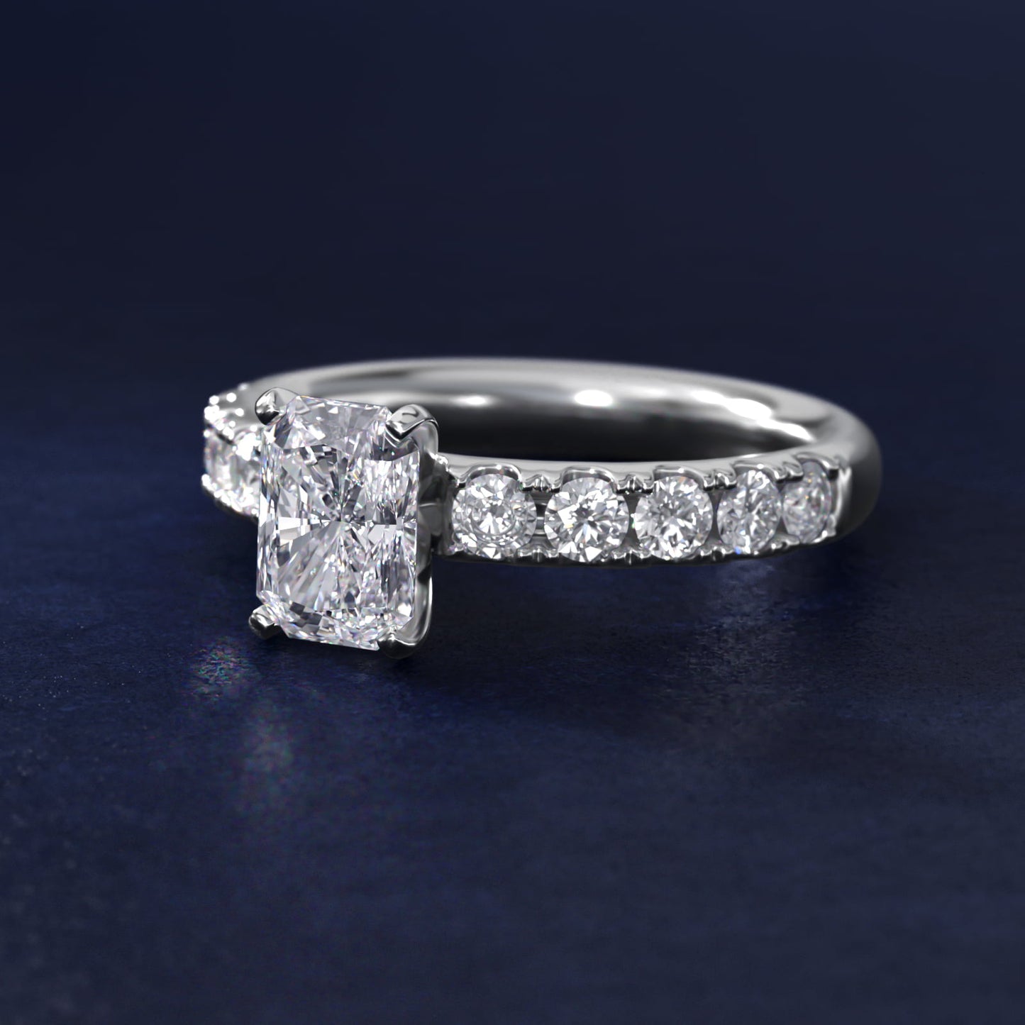 Riviera PavŽ Diamond Engagement Ring in Platinum (5/8 ct. tw.) - Radiant Center