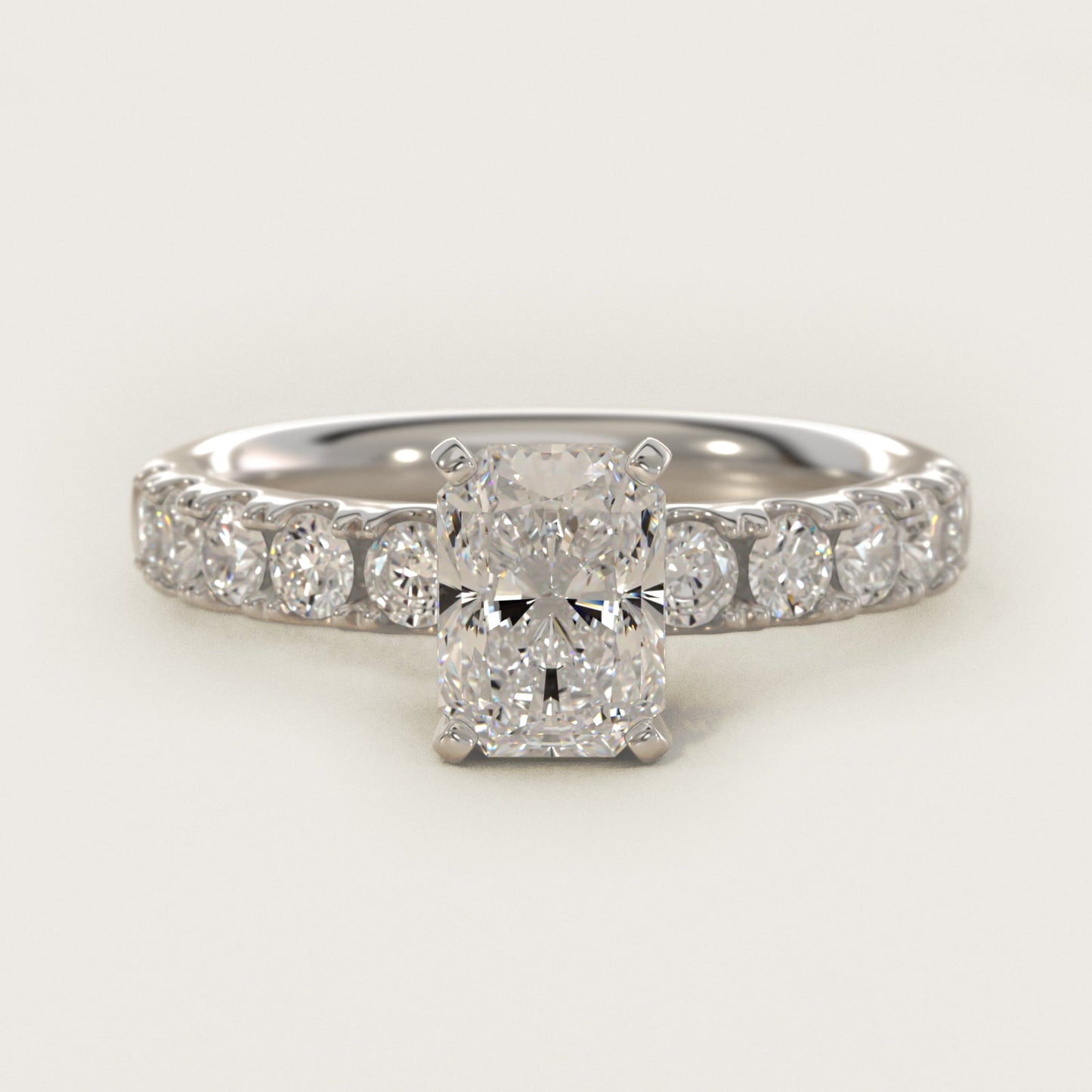 Riviera PavŽ Diamond Engagement Ring in Platinum (5/8 ct. tw.) - Radiant Center
