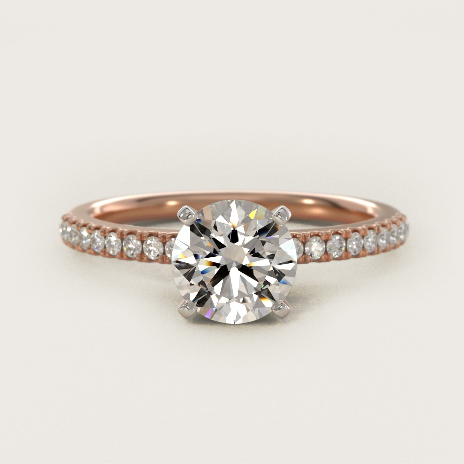 Riviera PavŽ Diamond Engagement Ring in 14k Rose Gold (1/6 ct. tw.) - Round Center