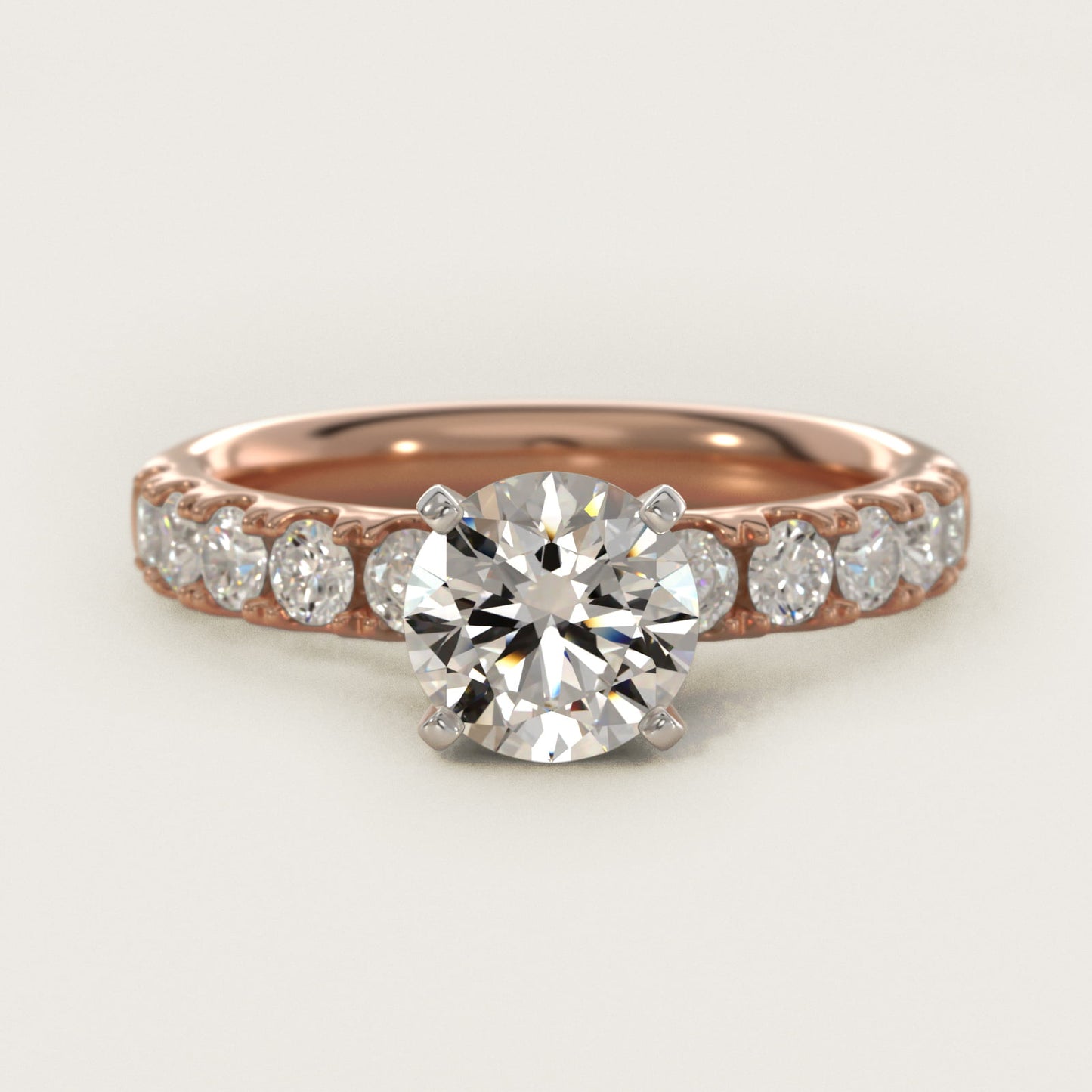 Riviera PavŽ Diamond Engagement Ring in 18k Rose Gold (5/8 ct. tw.) - Round Center