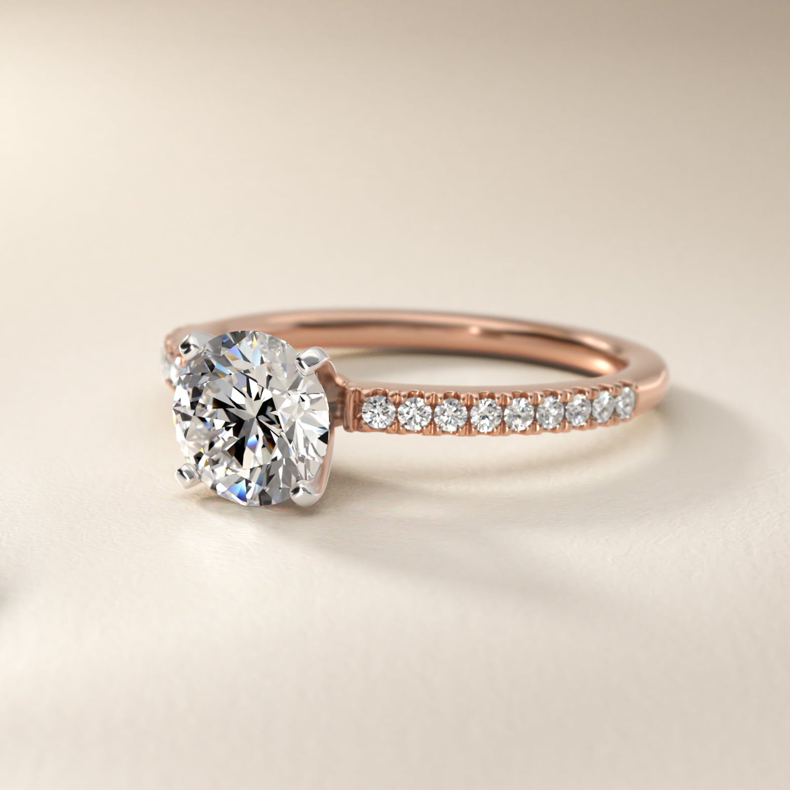 Riviera PavŽ Diamond Engagement Ring in 14k Rose Gold (1/6 ct. tw.) - Round Center
