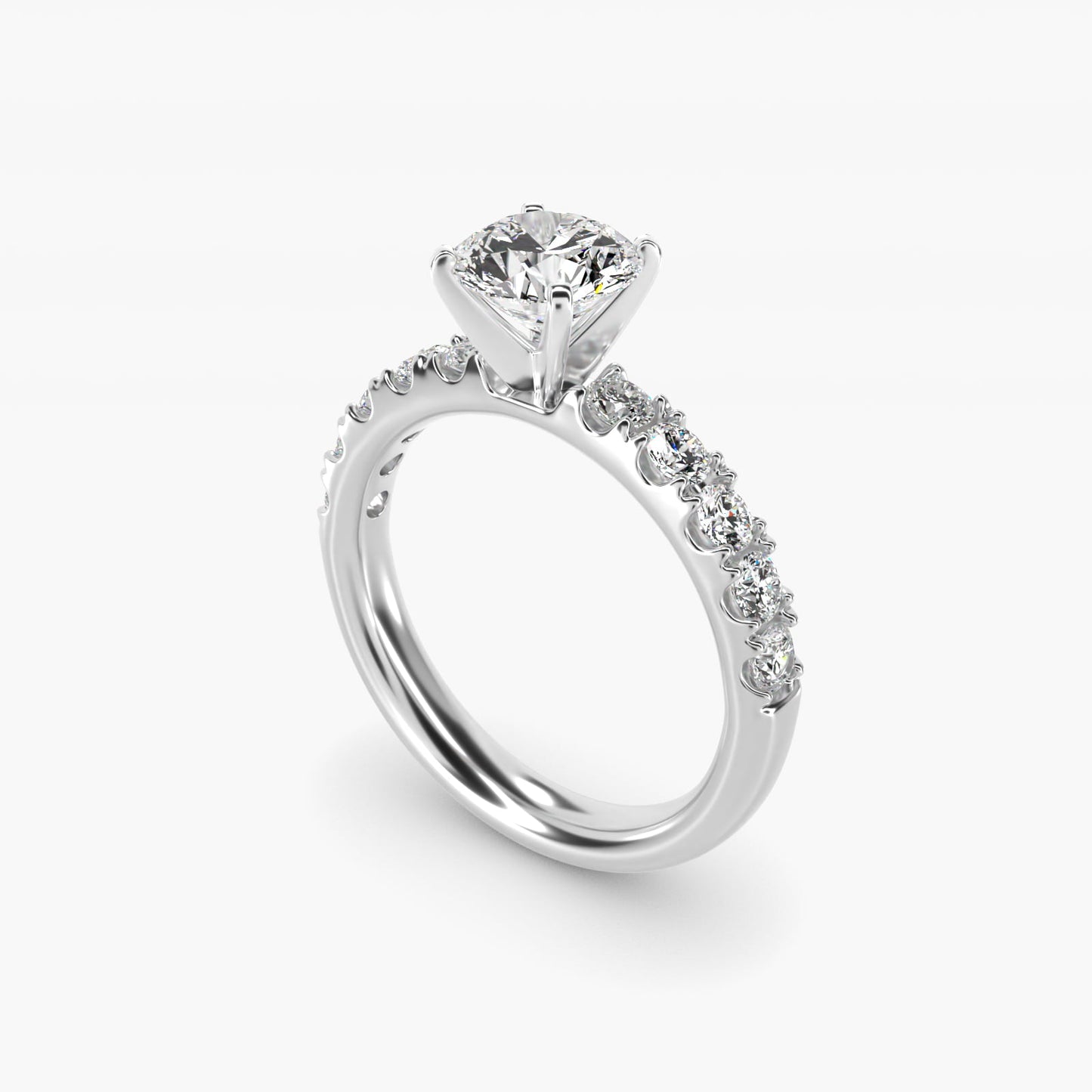 Riviera PavŽ Diamond Engagement Ring in 18k White Gold (5/8 ct. tw.) - Round Center