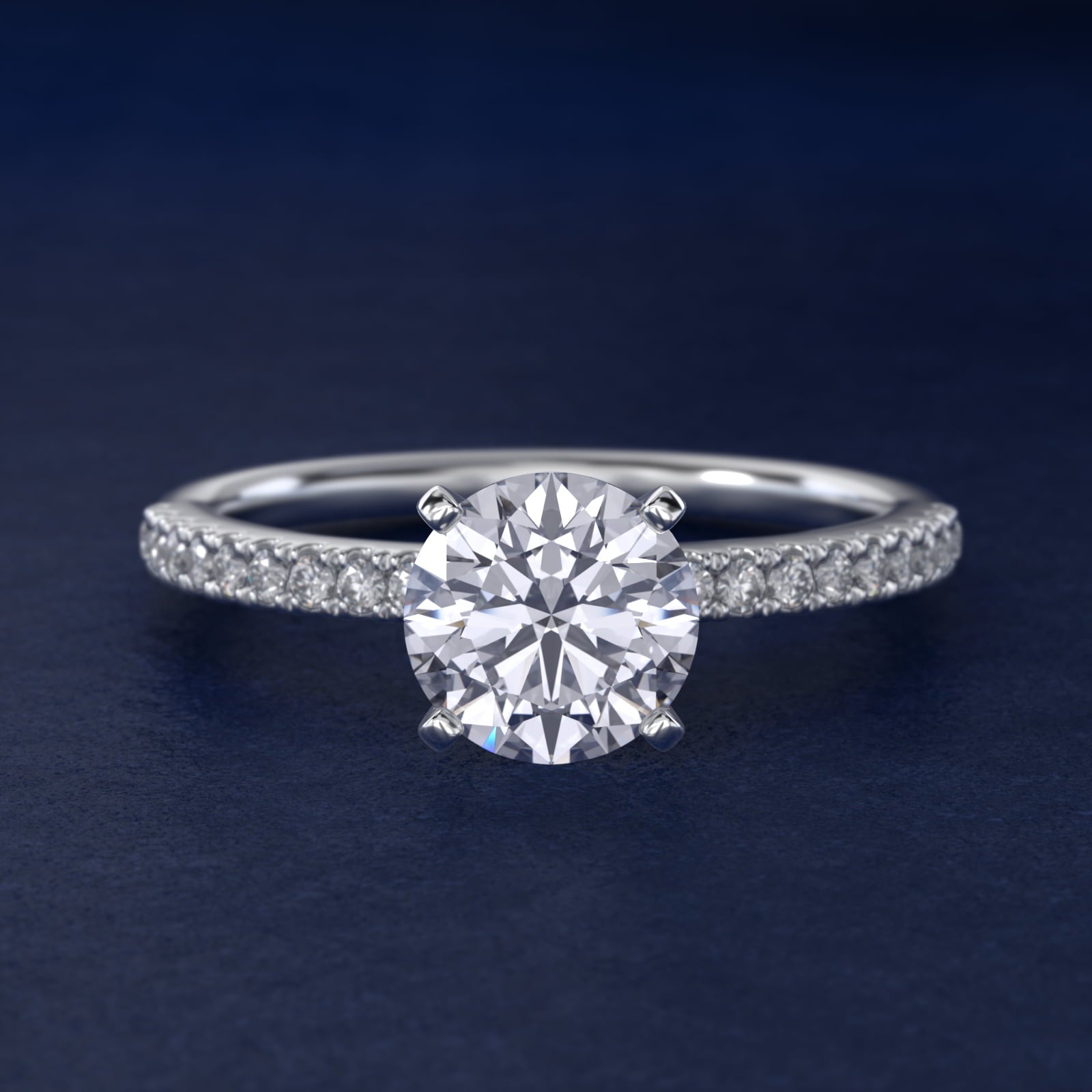 Riviera PavŽ Diamond Engagement Ring in 14k White Gold (1/6 ct. tw.) - Round Center