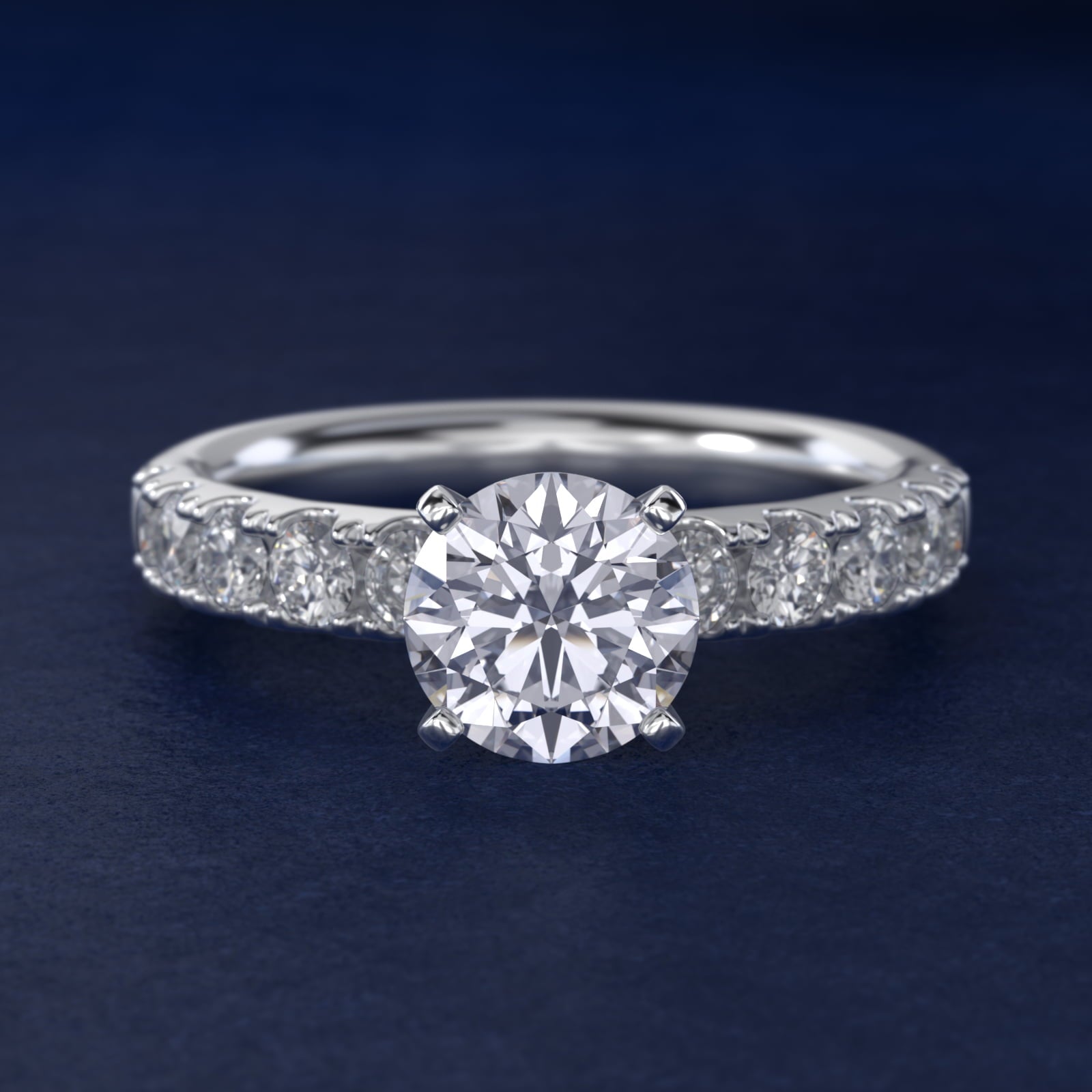 Riviera PavŽ Diamond Engagement Ring in 18k White Gold (5/8 ct. tw.) - Round Center