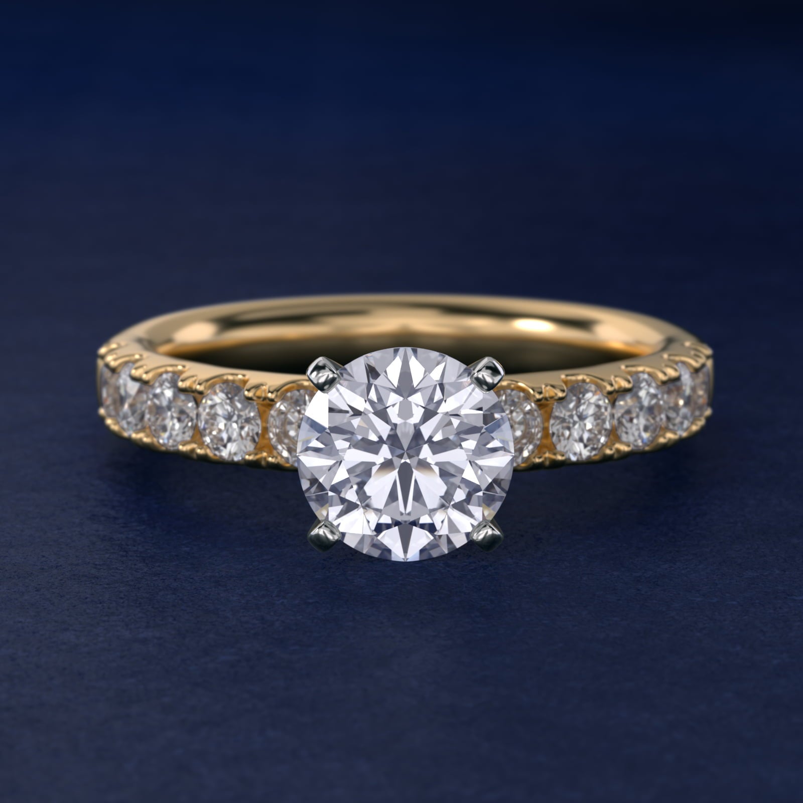 Riviera PavŽ Diamond Engagement Ring in 18k Yellow Gold (5/8 ct. tw.) - Round Center