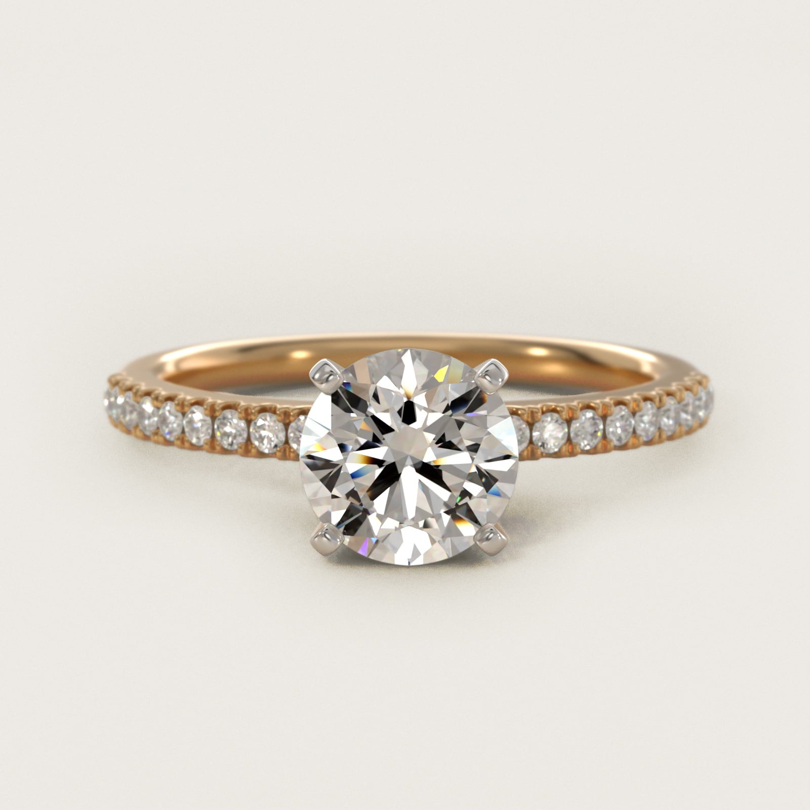 Riviera PavŽ Diamond Engagement Ring in 14K Yellow Gold (1/6 ct. tw.) - Round Center
