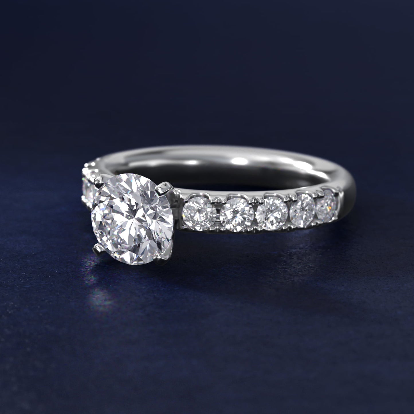 Riviera PavŽ Diamond Engagement Ring in Platinum (5/8 ct. tw.) - Round Center