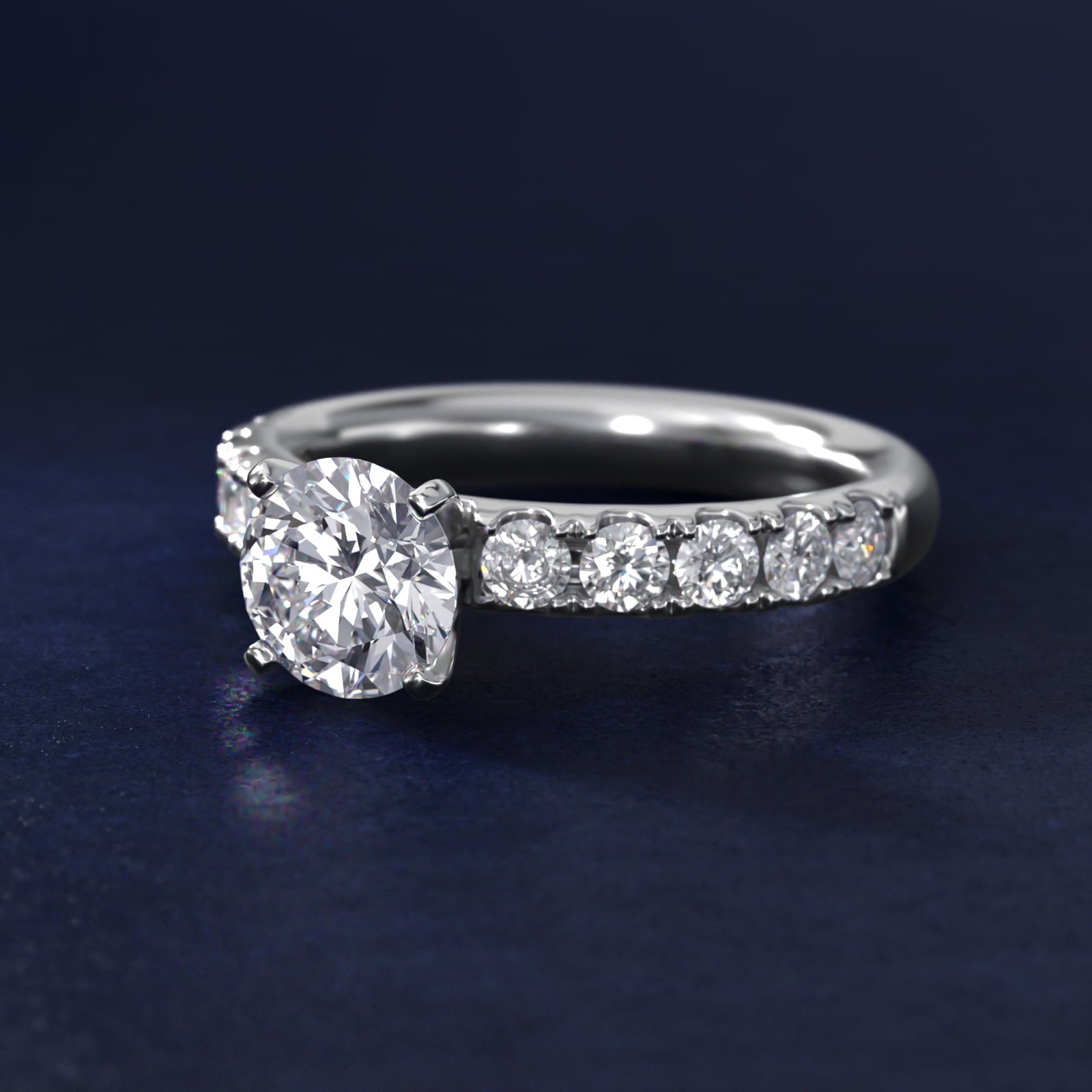 Riviera PavŽ Diamond Engagement Ring in Platinum (5/8 ct. tw.) - Round Center