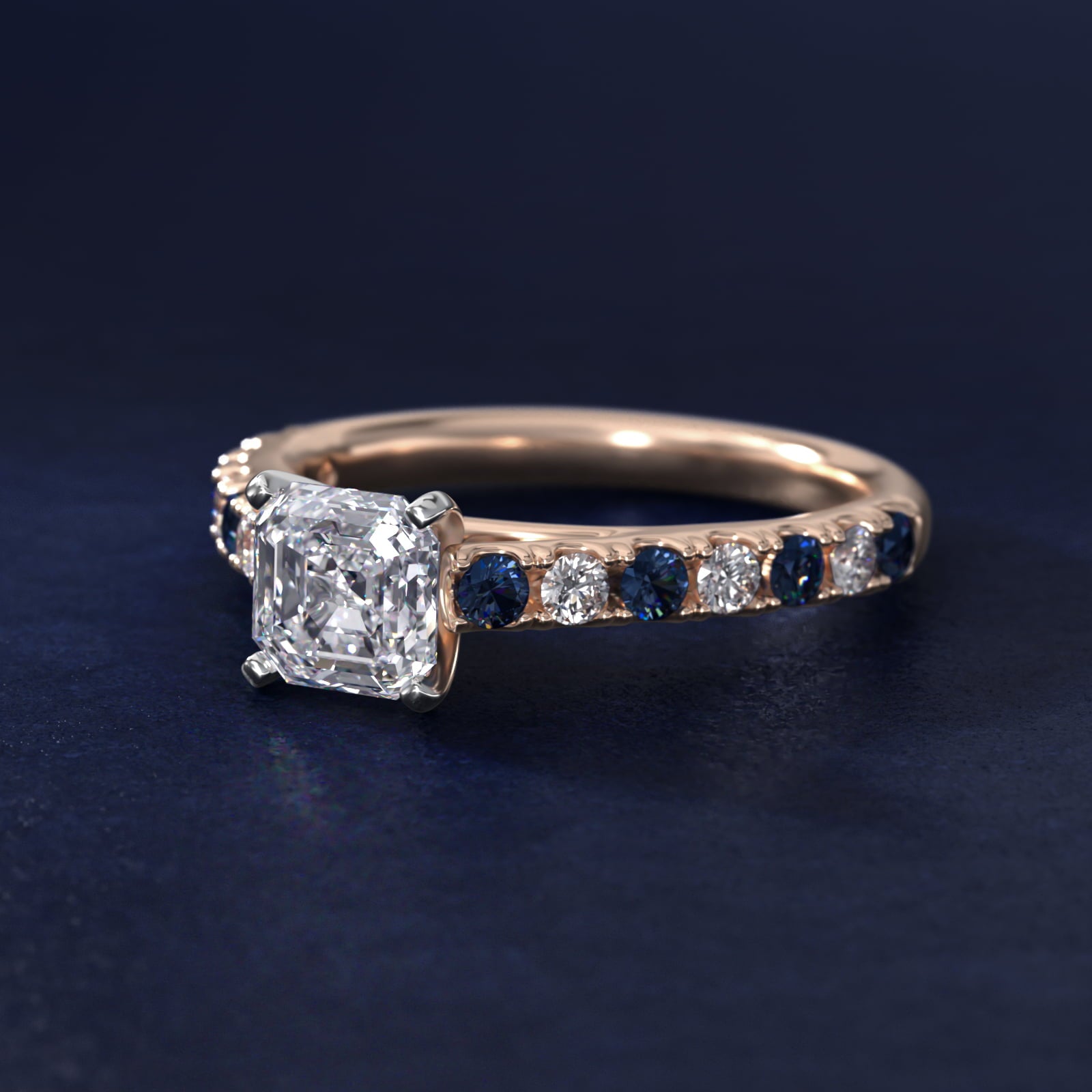 Riviera PavŽ Sapphire and Diamond Engagement Ring in 14k Rose Gold - Asscher Center