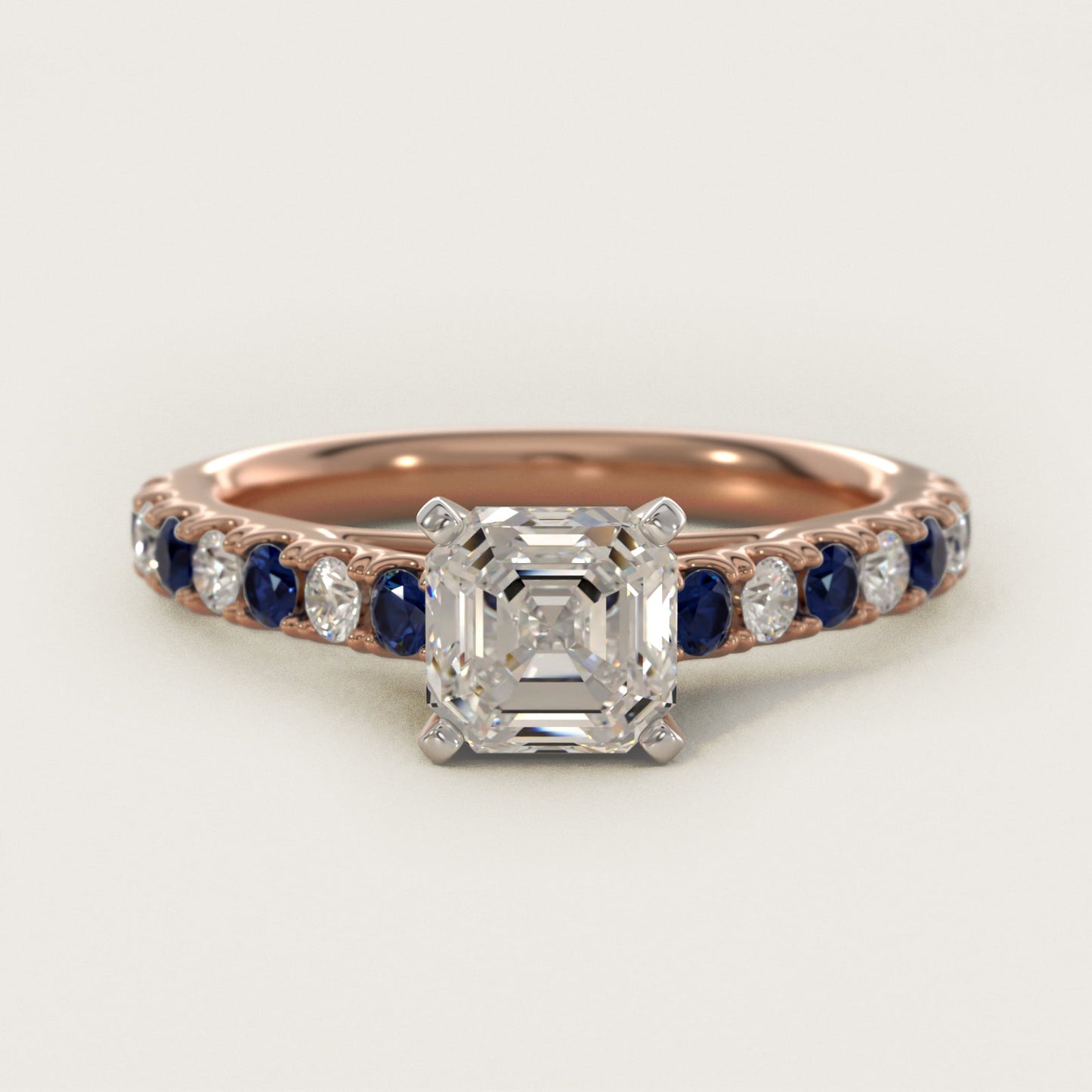 Riviera PavŽ Sapphire and Diamond Engagement Ring in 14k Rose Gold - Asscher Center