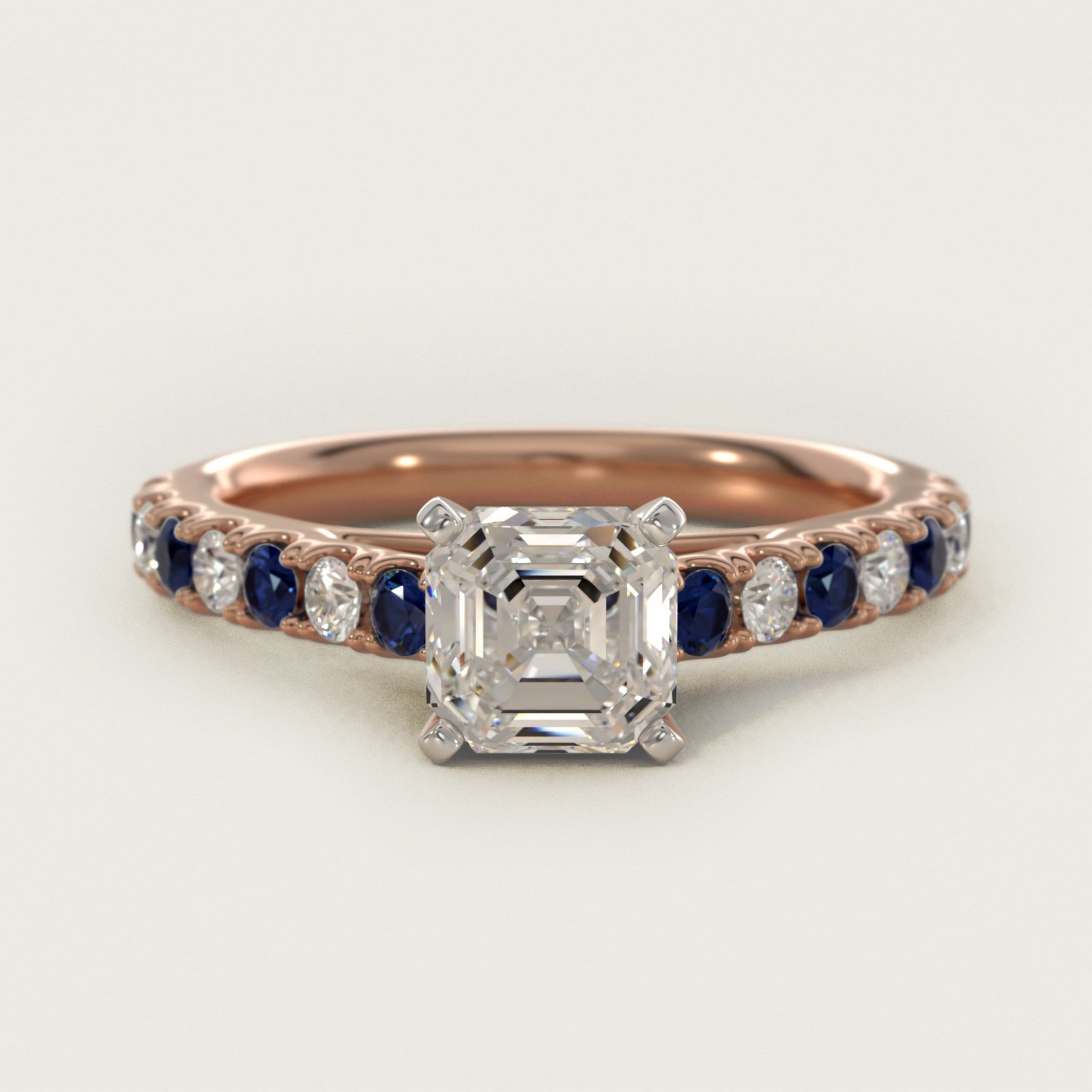 Riviera PavŽ Sapphire and Diamond Engagement Ring in 14k Rose Gold - Asscher Center