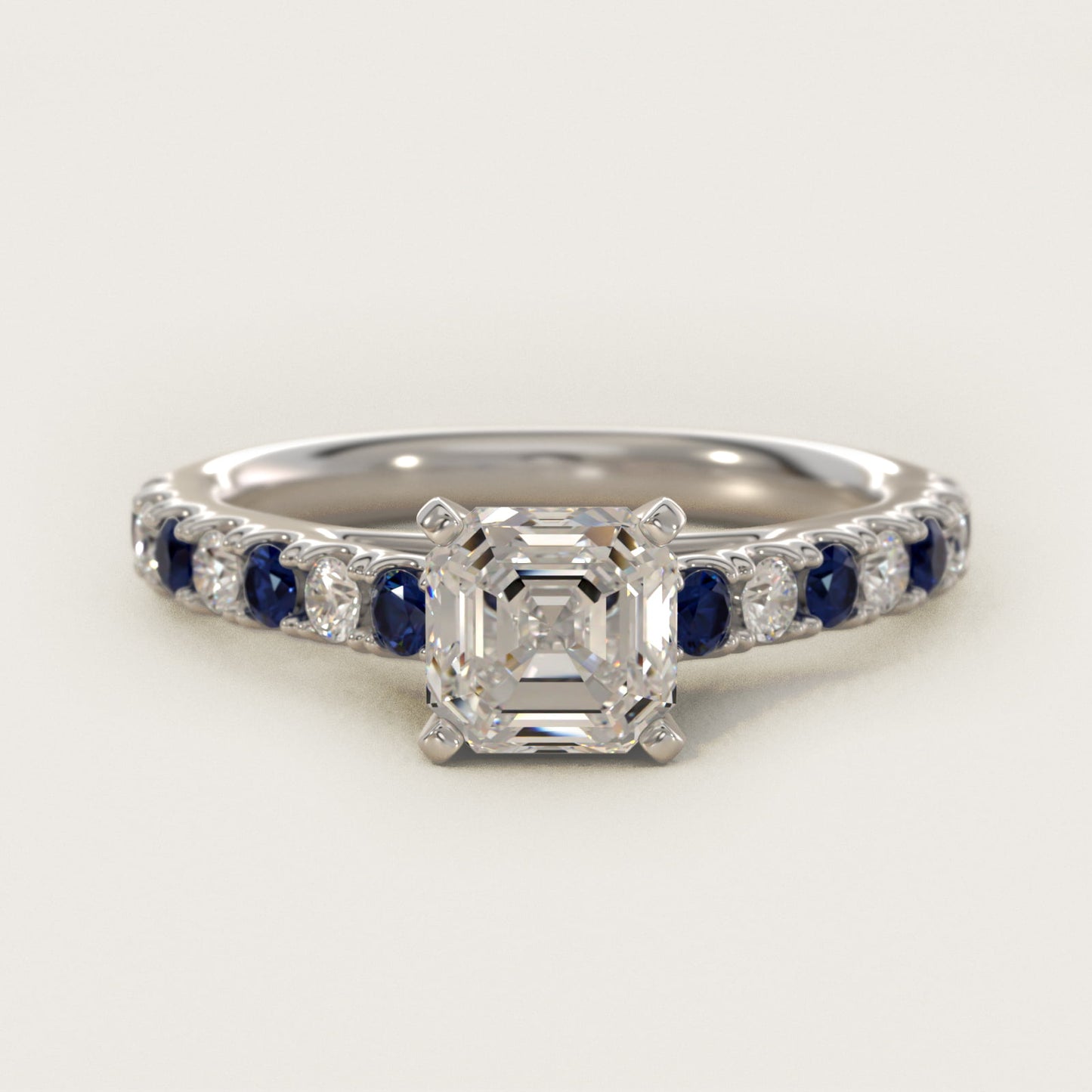 Riviera PavŽ Sapphire and Diamond Engagement Ring in 14k White Gold - Asscher Center