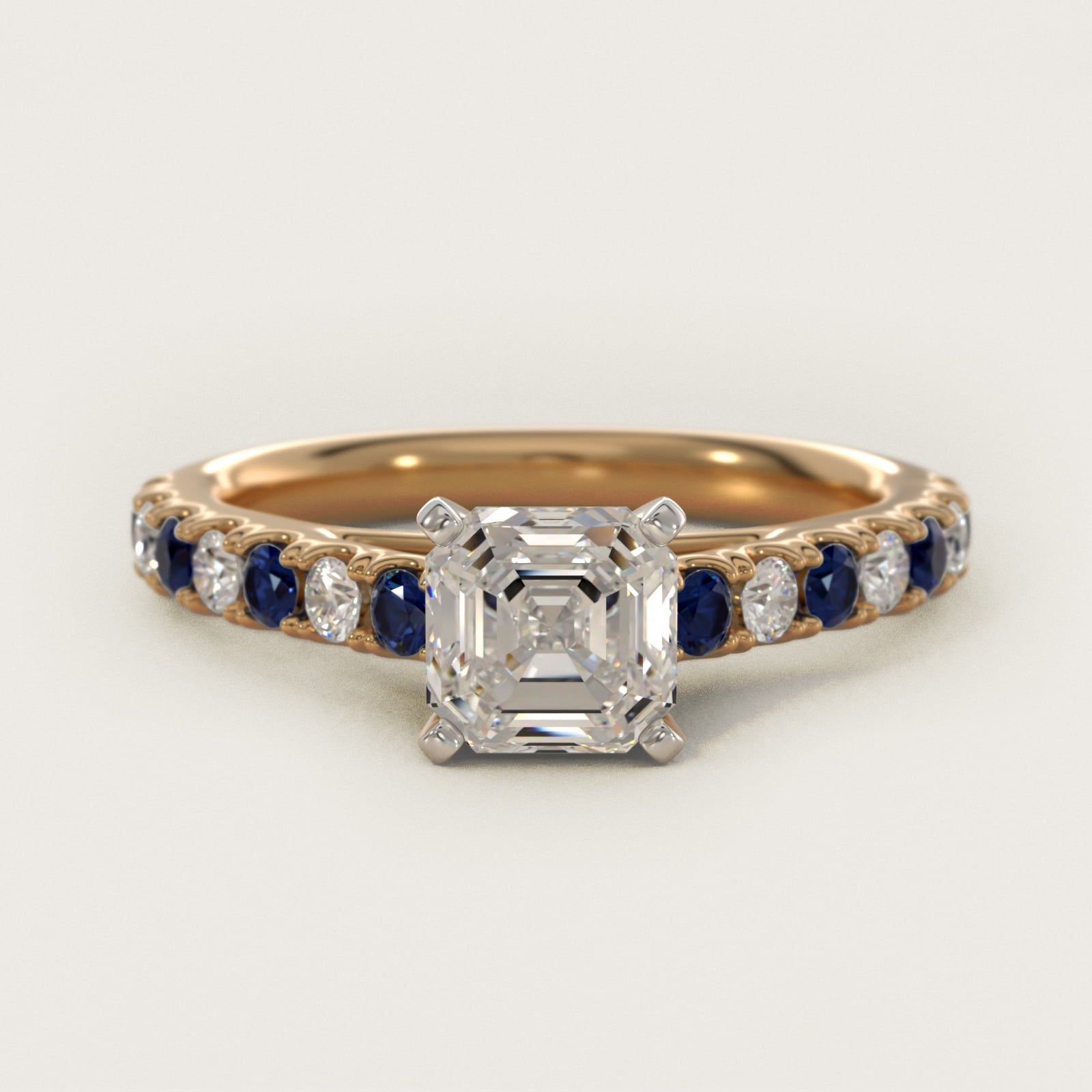 Riviera PavŽ Sapphire and Diamond Engagement Ring in 14K Yellow Gold - Asscher Center