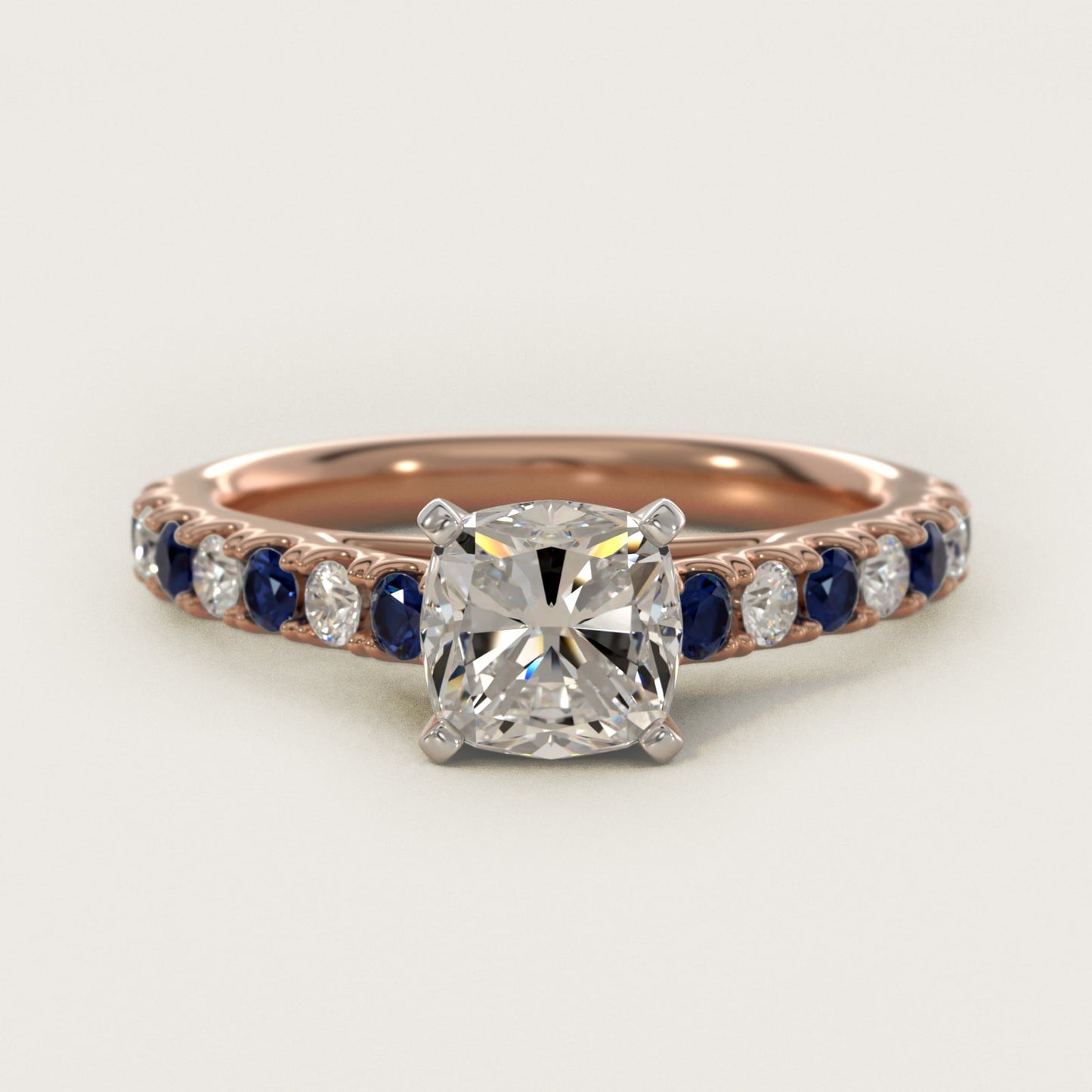 Riviera PavŽ Sapphire and Diamond Engagement Ring in 14k Rose Gold - Cushion Center
