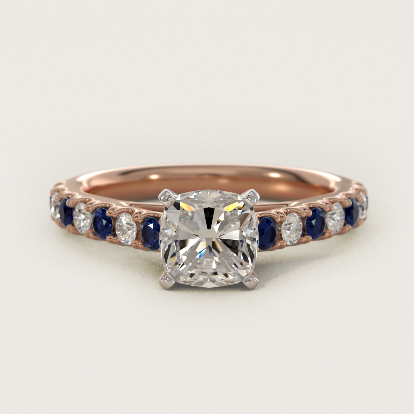Riviera PavŽ Sapphire and Diamond Engagement Ring in 14k Rose Gold - Cushion Center