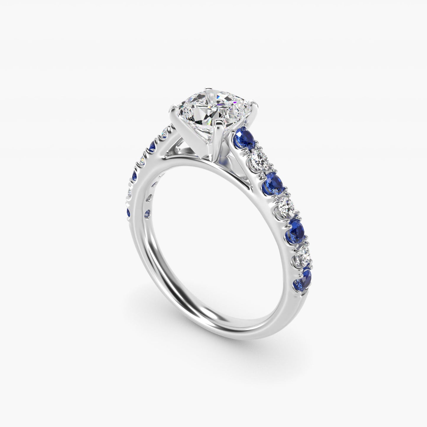 Riviera PavŽ Sapphire and Diamond Engagement Ring in 14k White Gold - Cushion Center