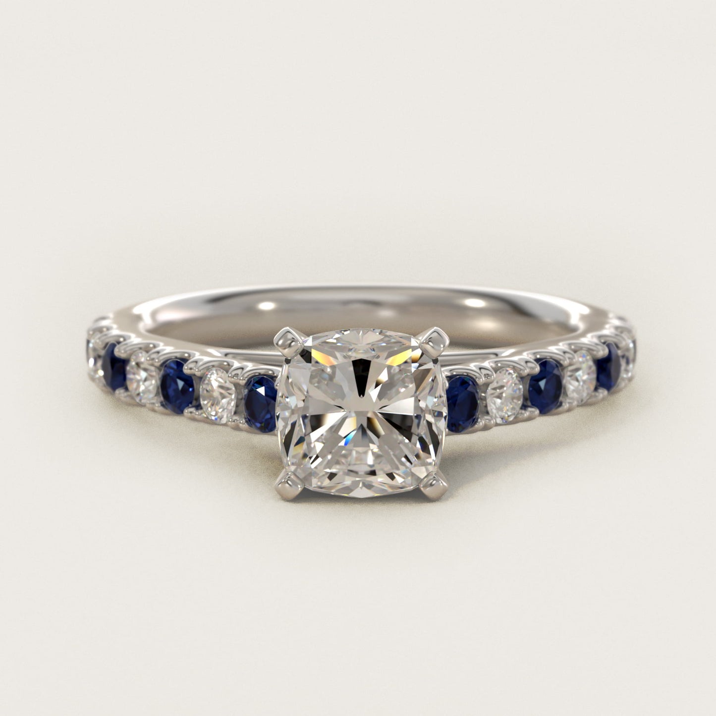 Riviera PavŽ Sapphire and Diamond Engagement Ring in 14k White Gold - Cushion Center