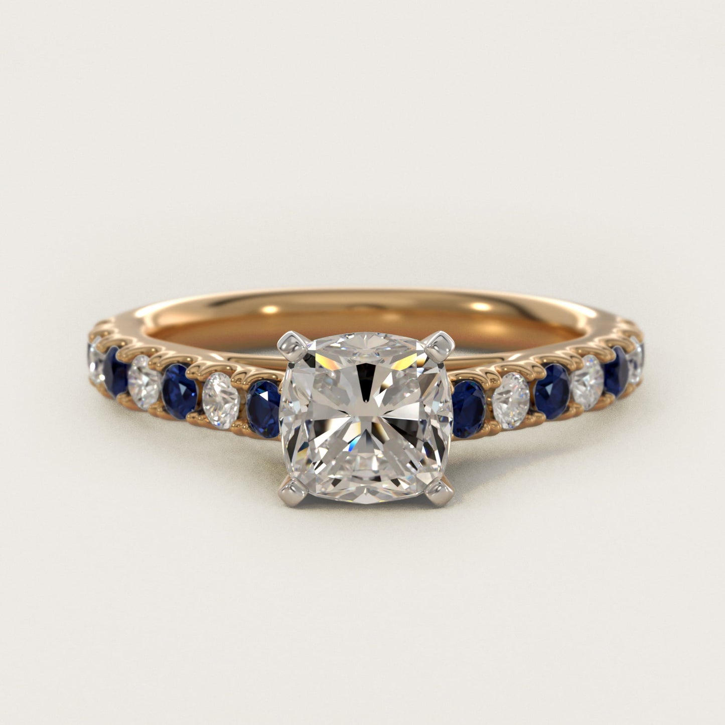 Riviera PavŽ Sapphire and Diamond Engagement Ring in 14K Yellow Gold - Cushion Center