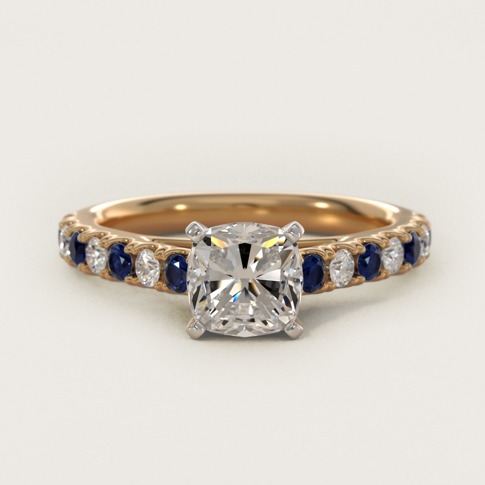 Riviera PavŽ Sapphire and Diamond Engagement Ring in 14K Yellow Gold - Cushion Center