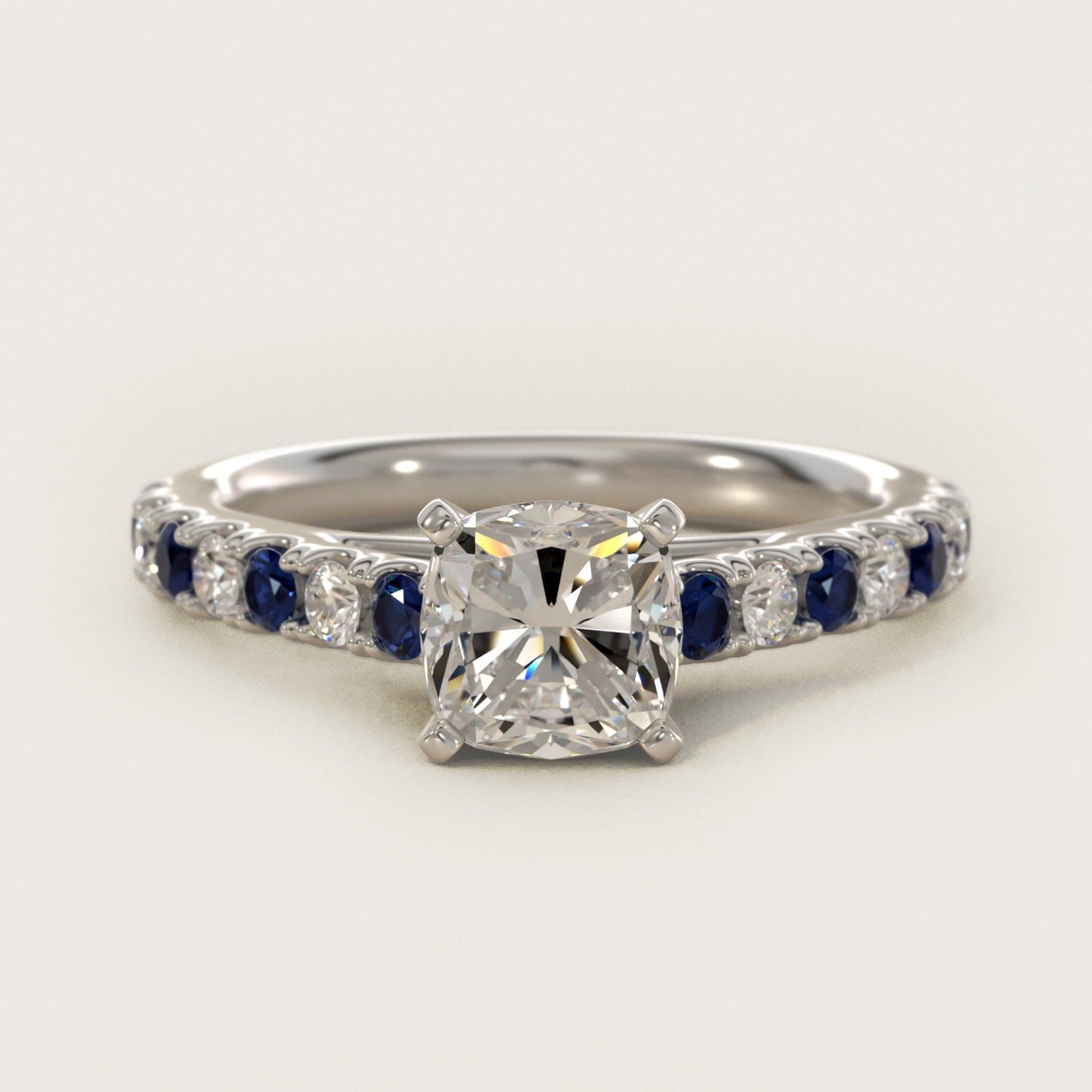 Riviera Pav? Sapphire and Diamond Engagement Ring in Platinum - Cushion Center