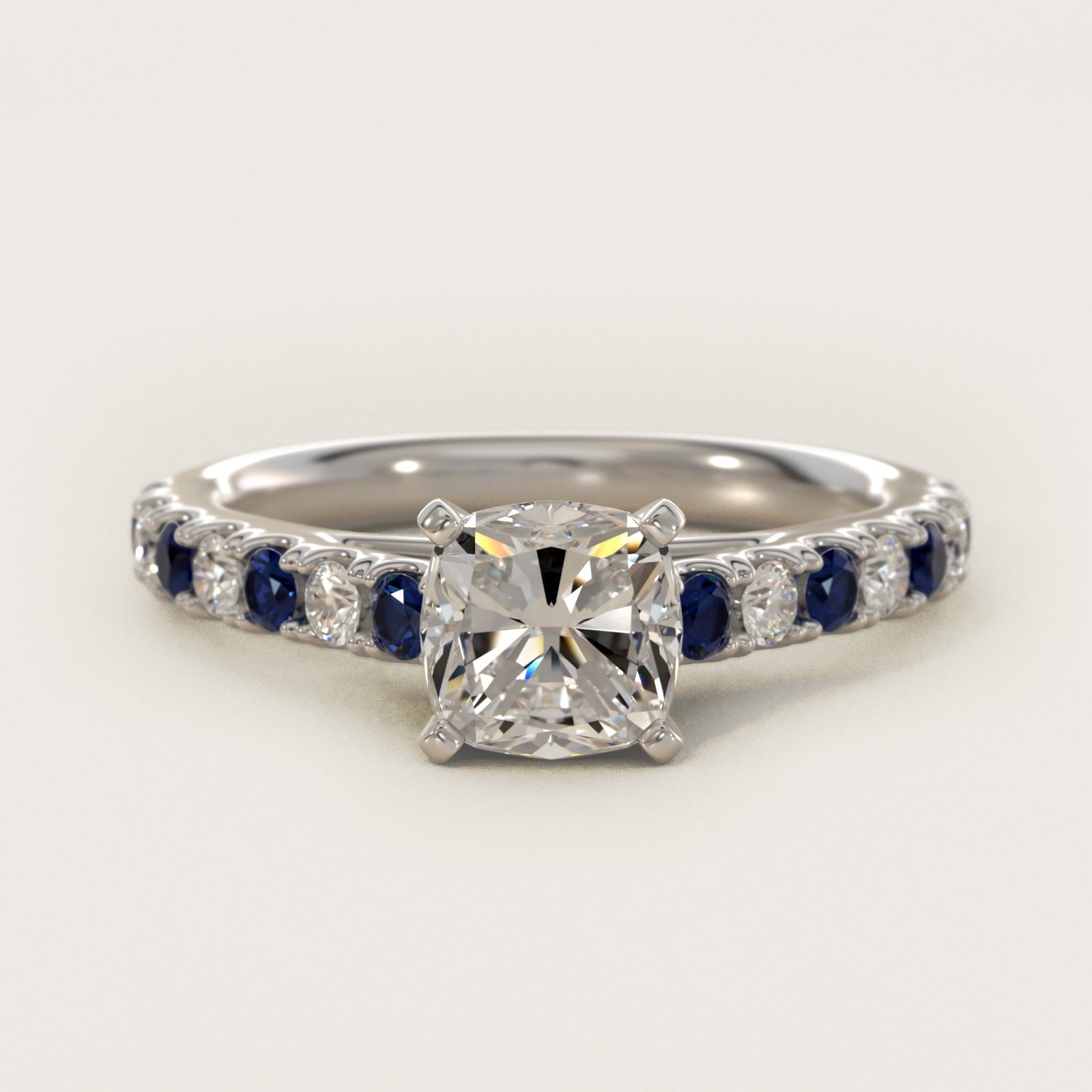 Riviera Pav? Sapphire and Diamond Engagement Ring in Platinum - Cushion Center
