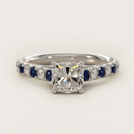 Riviera Pav? Sapphire and Diamond Engagement Ring in Platinum - Cushion Center