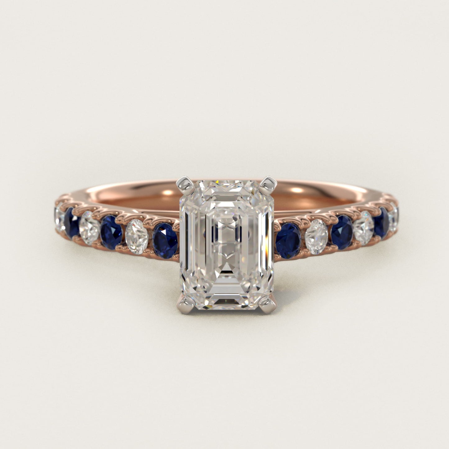 Riviera PavŽ Sapphire and Diamond Engagement Ring in 14k Rose Gold - Emerald Center