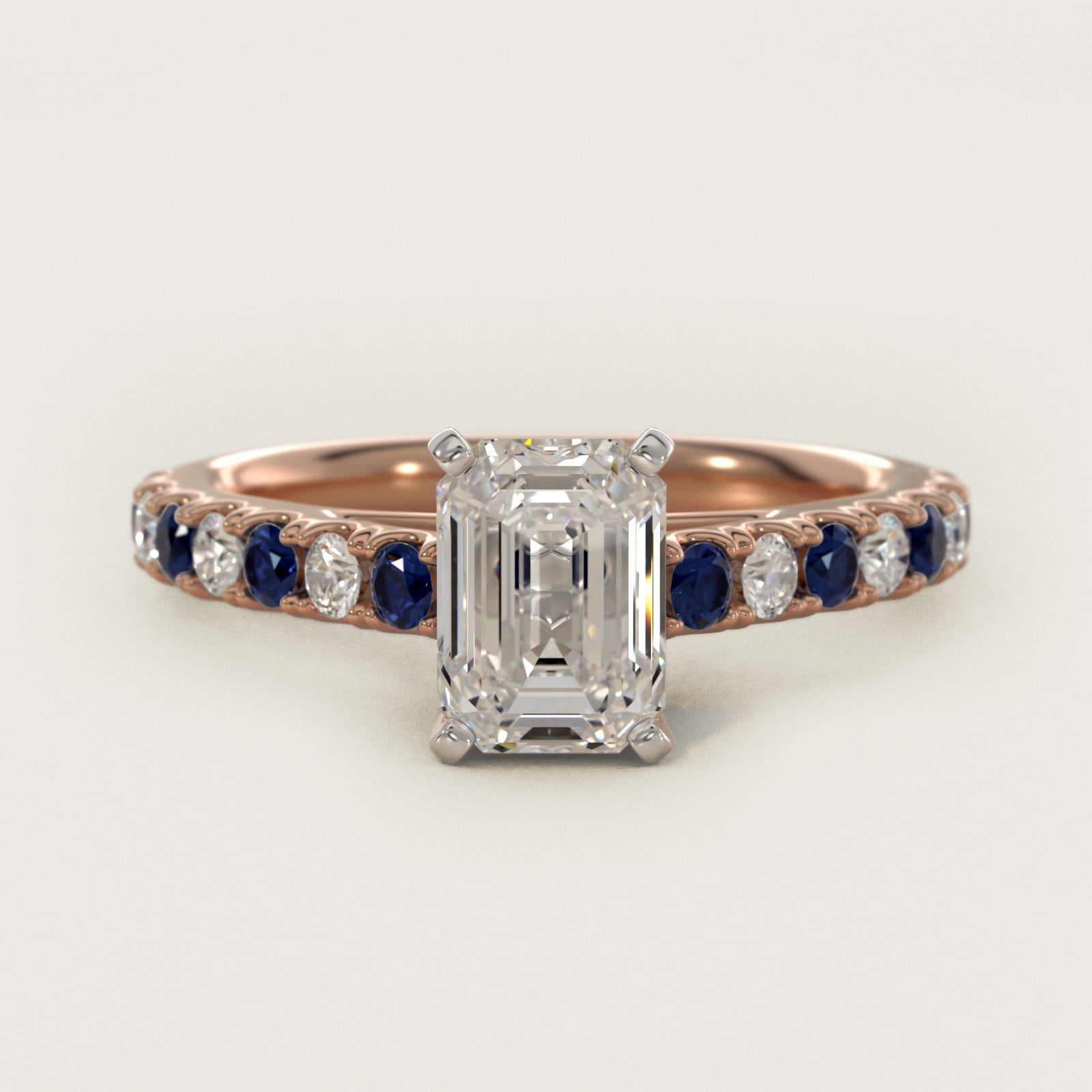 Riviera PavŽ Sapphire and Diamond Engagement Ring in 14k Rose Gold - Emerald Center