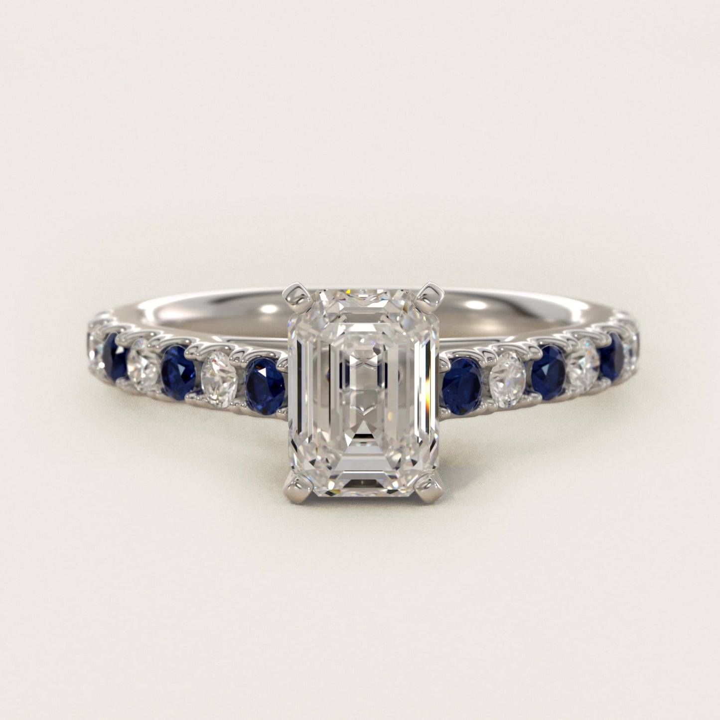Riviera PavŽ Sapphire and Diamond Engagement Ring in 14k White Gold - Emerald Center
