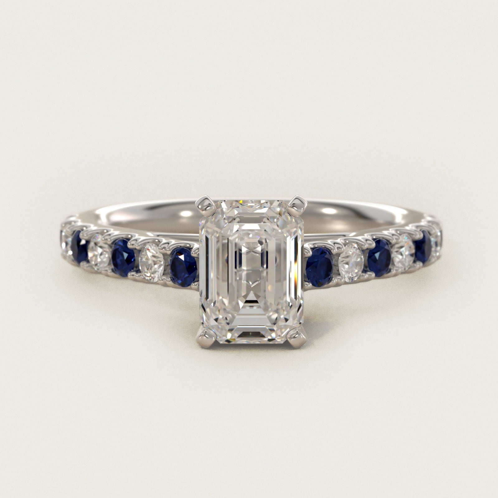 Riviera PavŽ Sapphire and Diamond Engagement Ring in 14k White Gold - Emerald Center