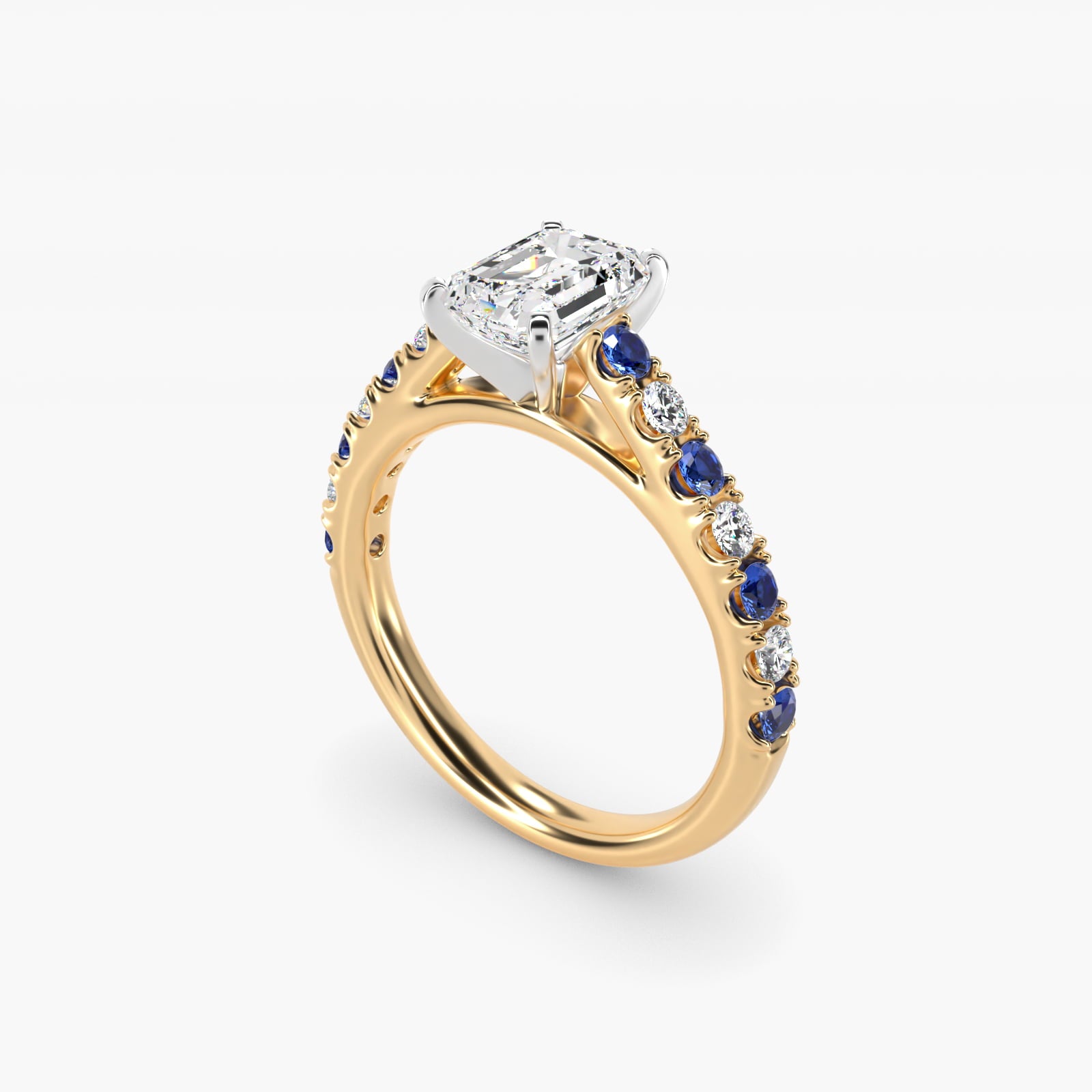 Riviera PavŽ Sapphire and Diamond Engagement Ring in 14K Yellow Gold - Emerald Center