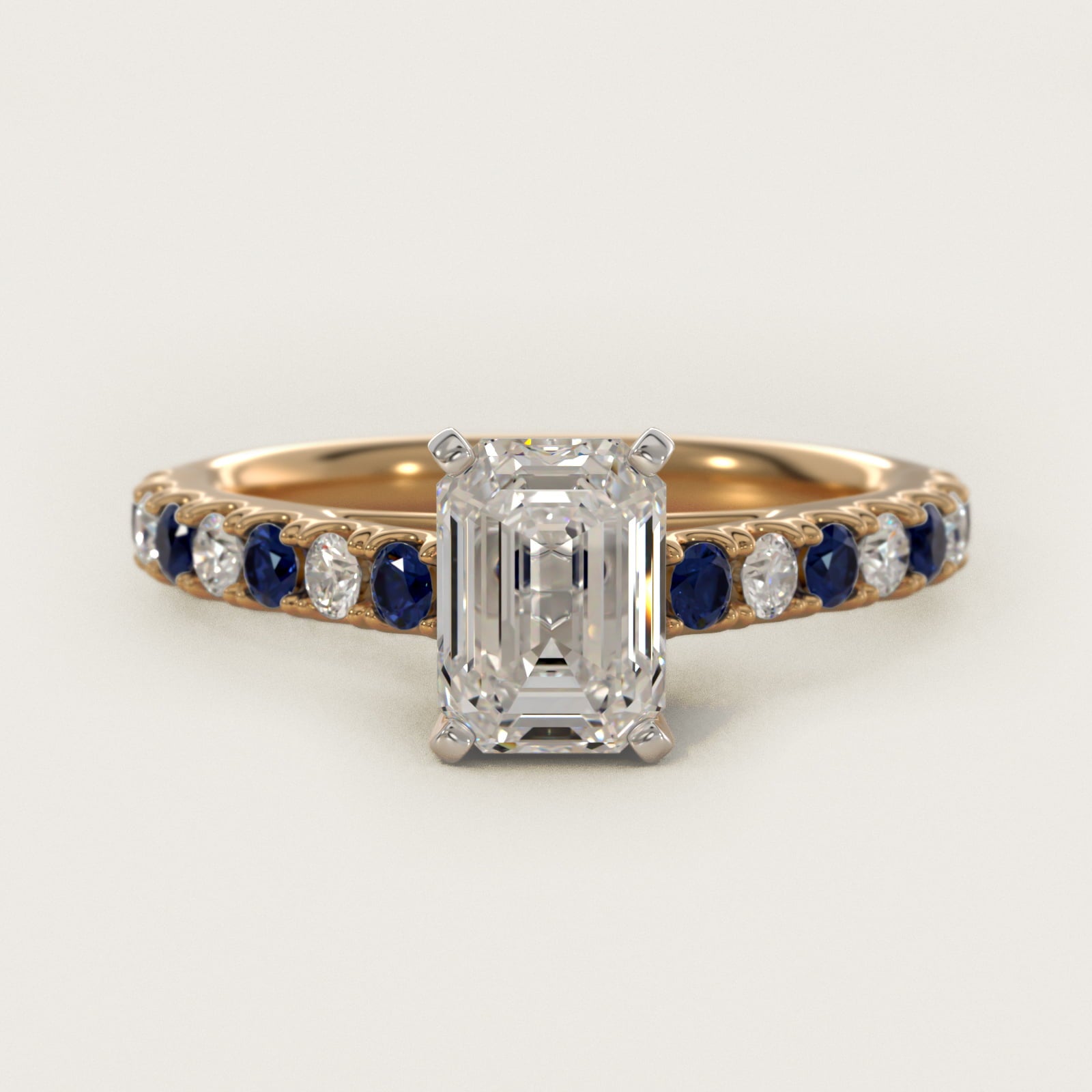 Riviera PavŽ Sapphire and Diamond Engagement Ring in 14K Yellow Gold - Emerald Center