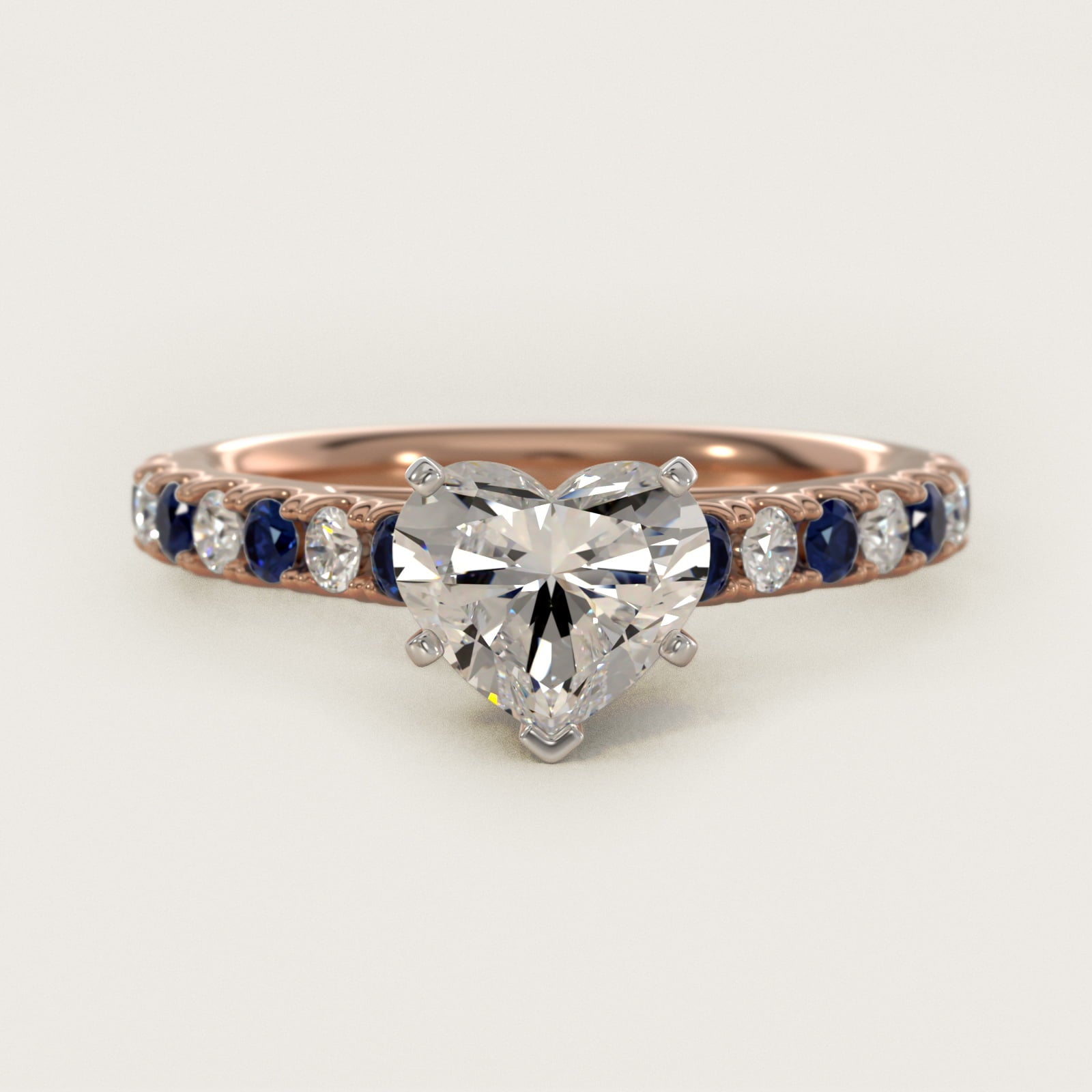 Riviera PavŽ Sapphire and Diamond Engagement Ring in 14k Rose Gold - Heart Center